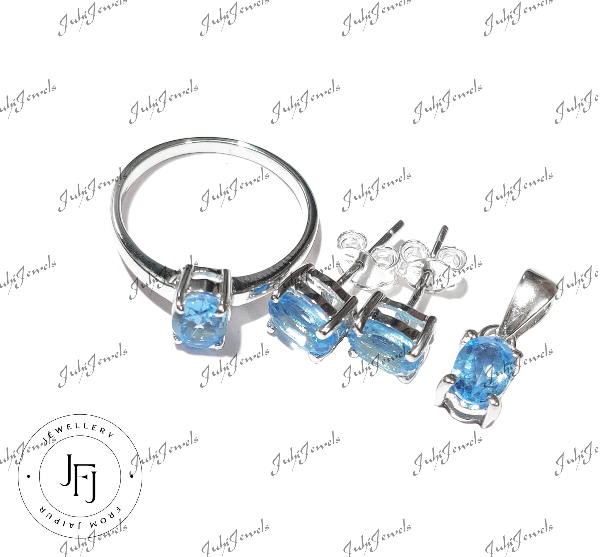 Natural Swiss Blue Topaz Jewelry Set 4.5 Ct High Quality Blue Topaz Jewelry Set Prom Jewelry Set Topaz Jewelry Set Anniversary Gift