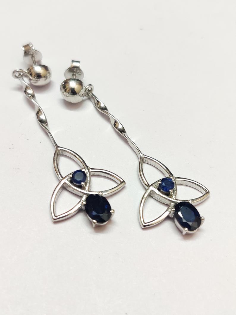 Blue Sapphire Drop Earrings 2.5 Ct