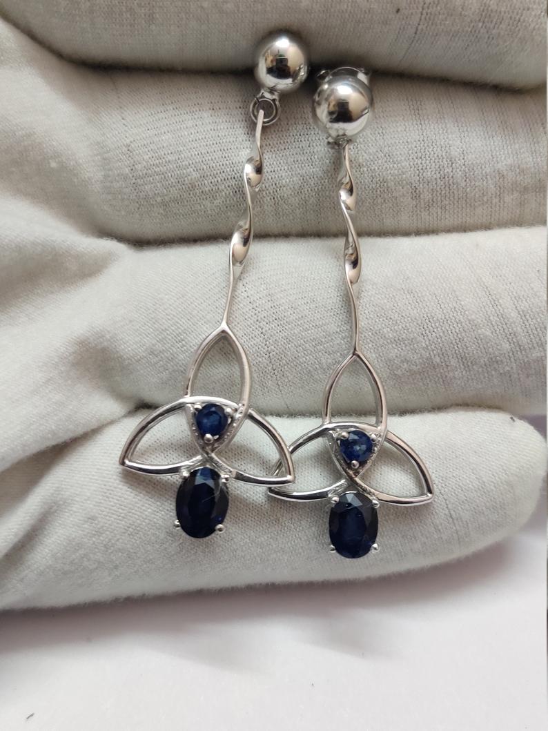 Blue Sapphire Drop Earrings 2.5 Ct