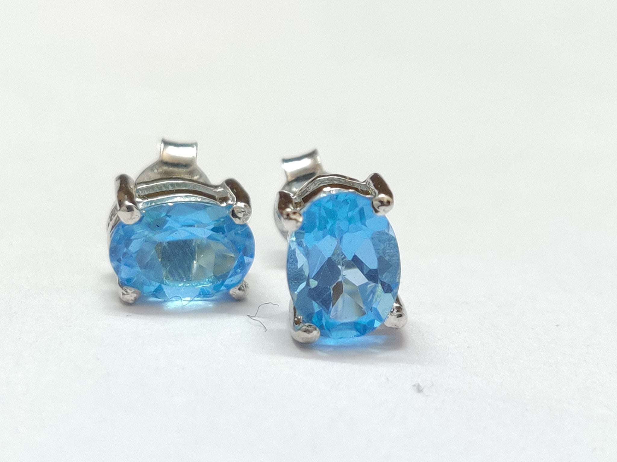 Swiss Topaz Stud Earrings 3.8 Ct Natural Swiss Blue Topaz 7x9 mm Oval Swiss Topaz Ear Studs Blue Gemstone Ear Studs Birthstone Ear Studs