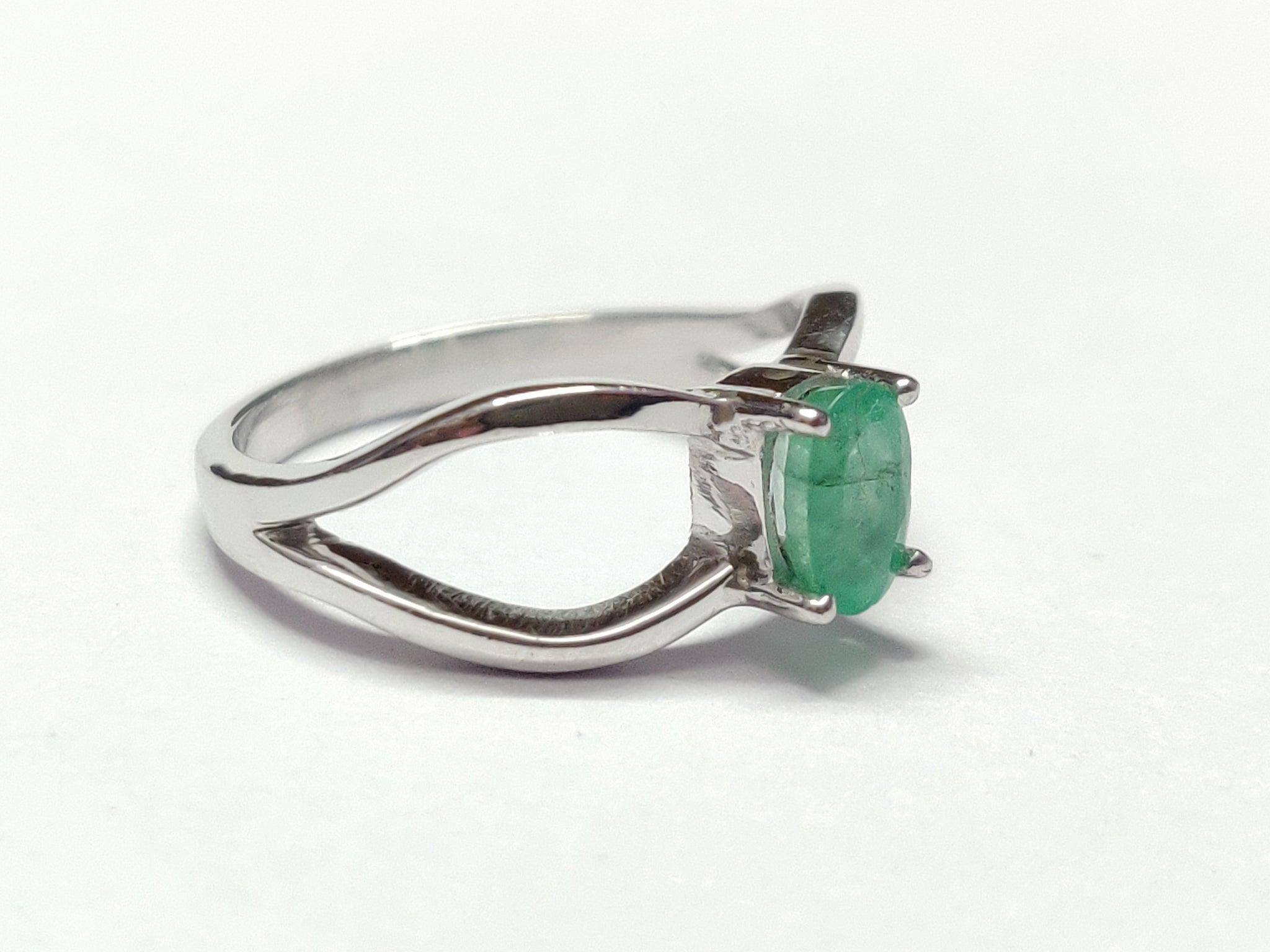 Tiny Emerald Band Sterling Silver Emerald Ring Daily Wear Emerald Ring 4x6 mm Oval 0.6 Ct Emerald Stacking Ring May Birthstone Ring