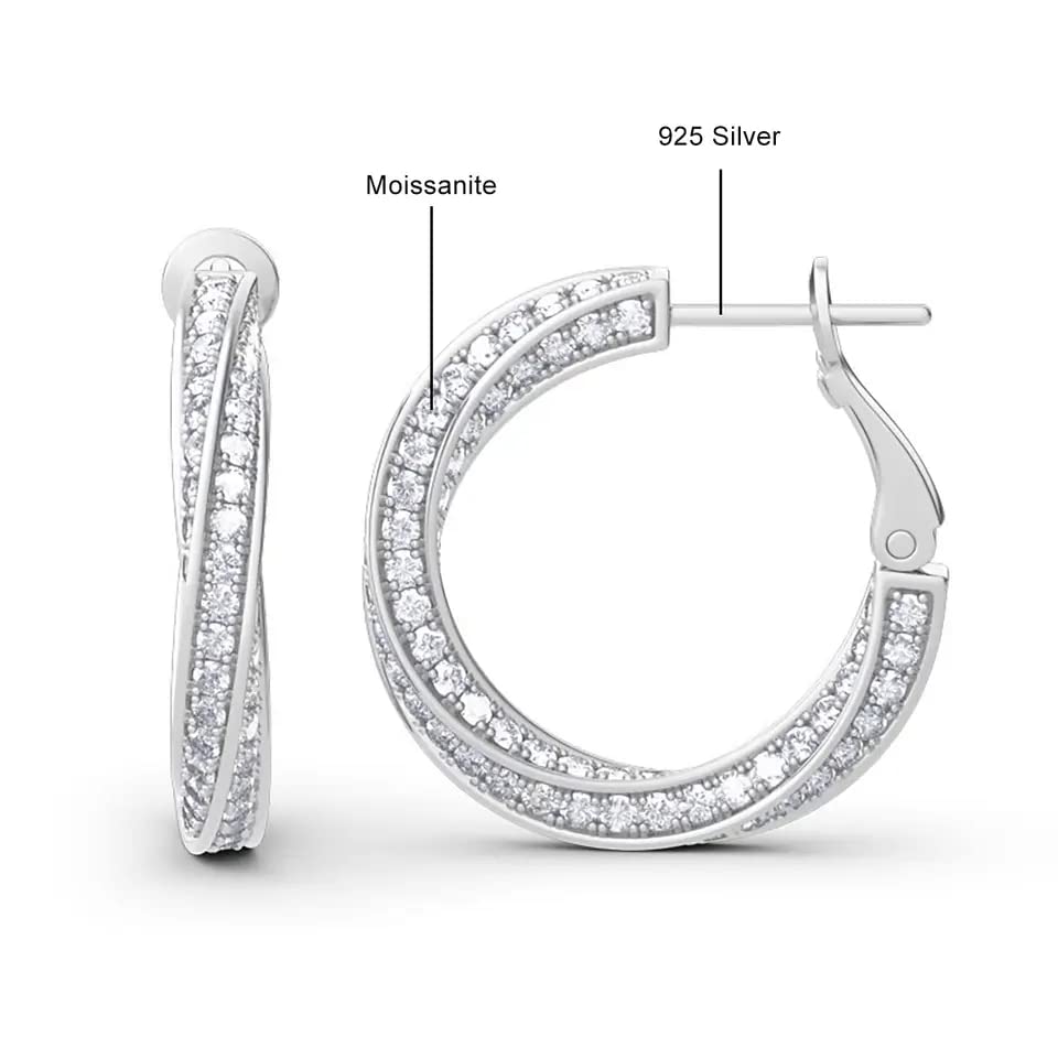 925 Silver Moissanite Hoop Earrigns For Women 3 Ct Moissanite Twisted Hoop Earrings Anniversary Gift For Her