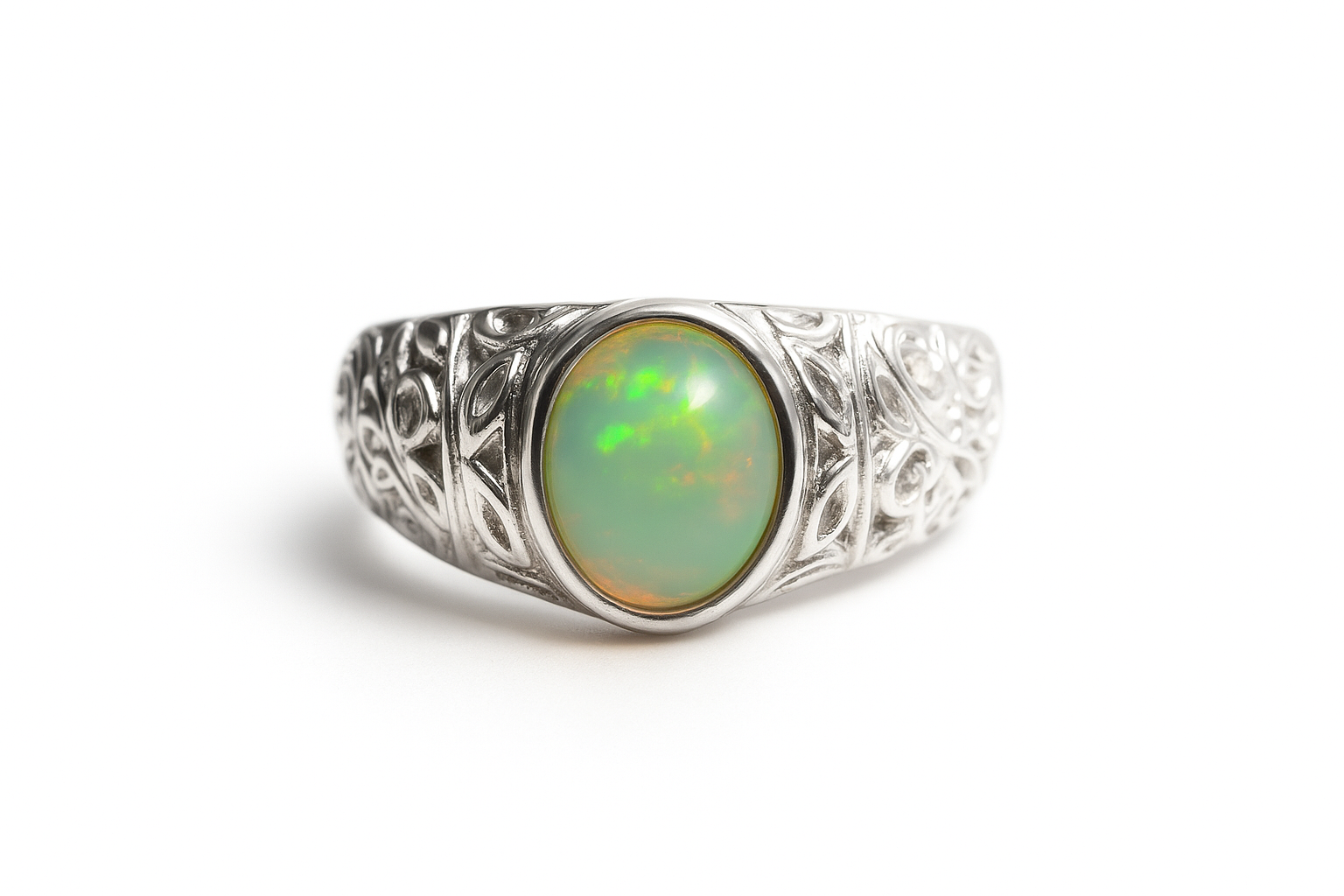 Natural Opal Promise Band Opal Art Deco Band Big Opal Engagment Band October Birthstone Band 8x10 mm Oval Opal Art Deco Pre Wedding Ring