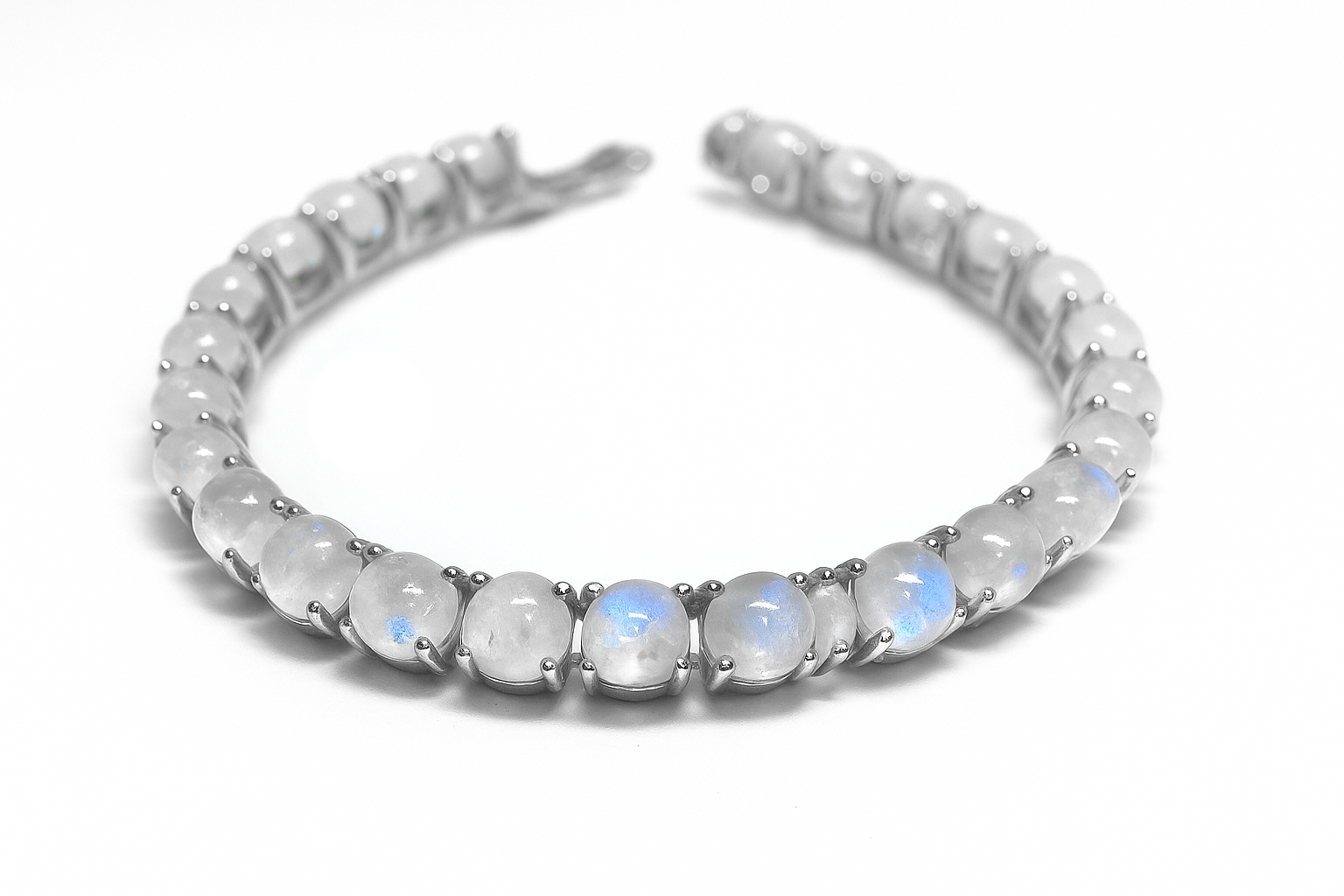 Sterling Silver Rainbow Moonstone Bracelet Natural Moonstone Bracelet For Her 6 mm Round Tennis Rainbow Moonstone Bracelet Blue Moonstone