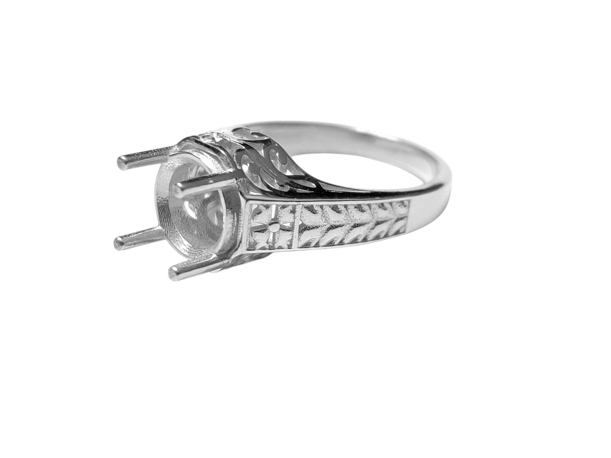 8 mm Round Semi Mount Ring Setting Silver Art Deco Ring Setting Vintage Style 8 mm Round Semi Mount Ring Blank 8 mm Round Engagement Setting