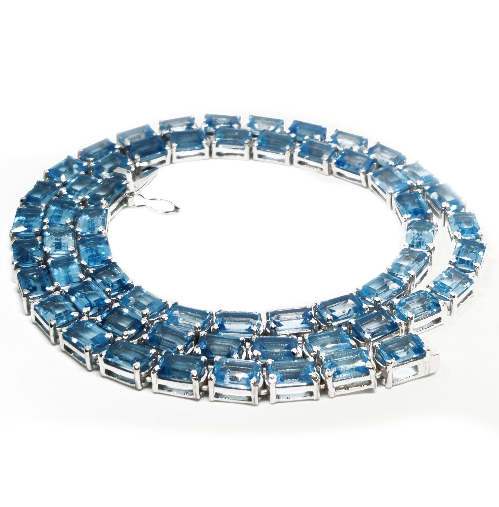 Swiss Blue Topaz Mens Necklace Natural Swiss Topaz Mens Tennis Necklace Octagon Swiss Blue Topaz Mens Tennis Chain 925 Solid Silver Mens Chain