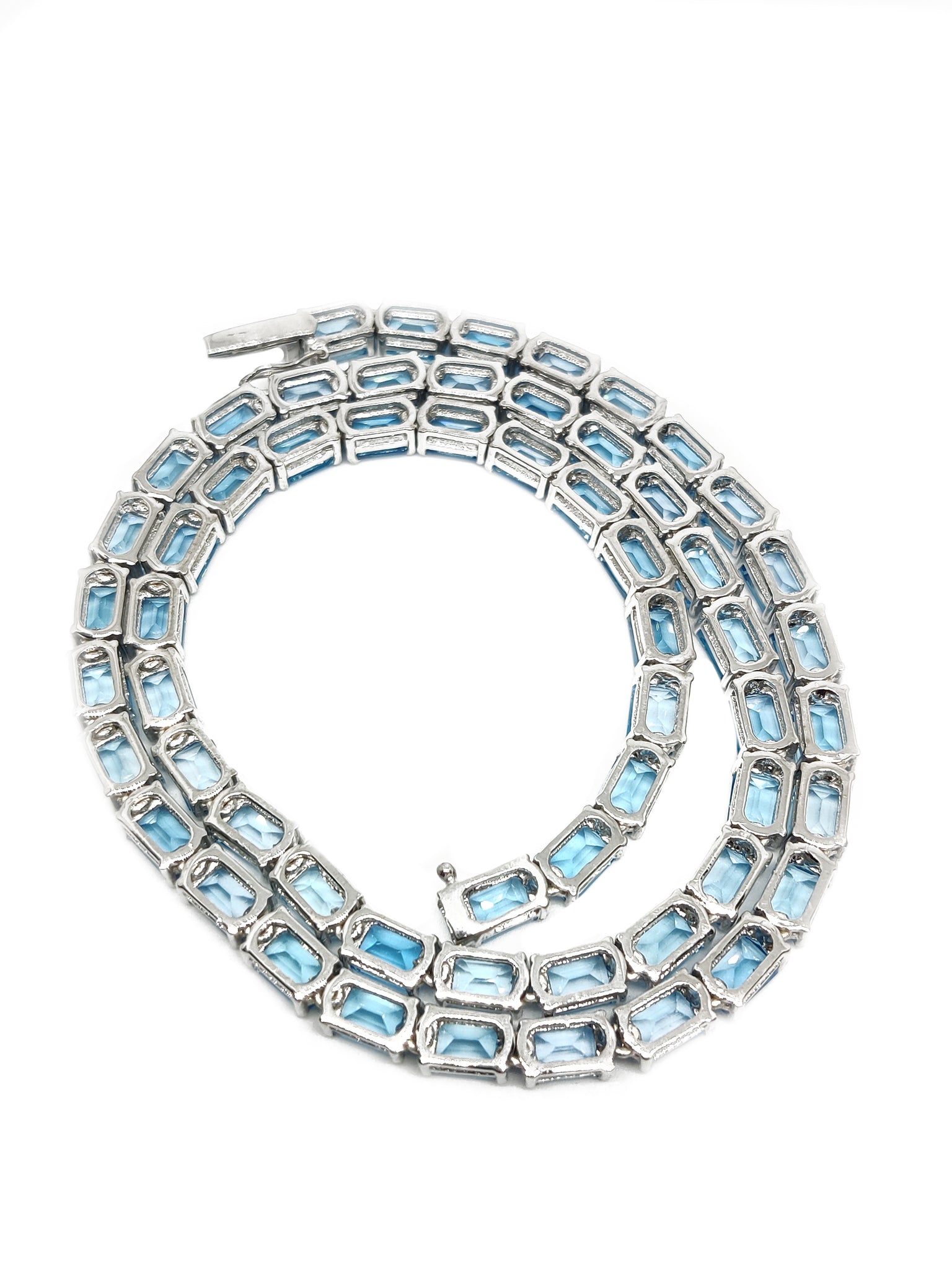Swiss Blue Topaz Mens Necklace Natural Swiss Topaz Mens Tennis Necklace Octagon Swiss Blue Topaz Mens Tennis Chain 925 Solid Silver Mens Chain