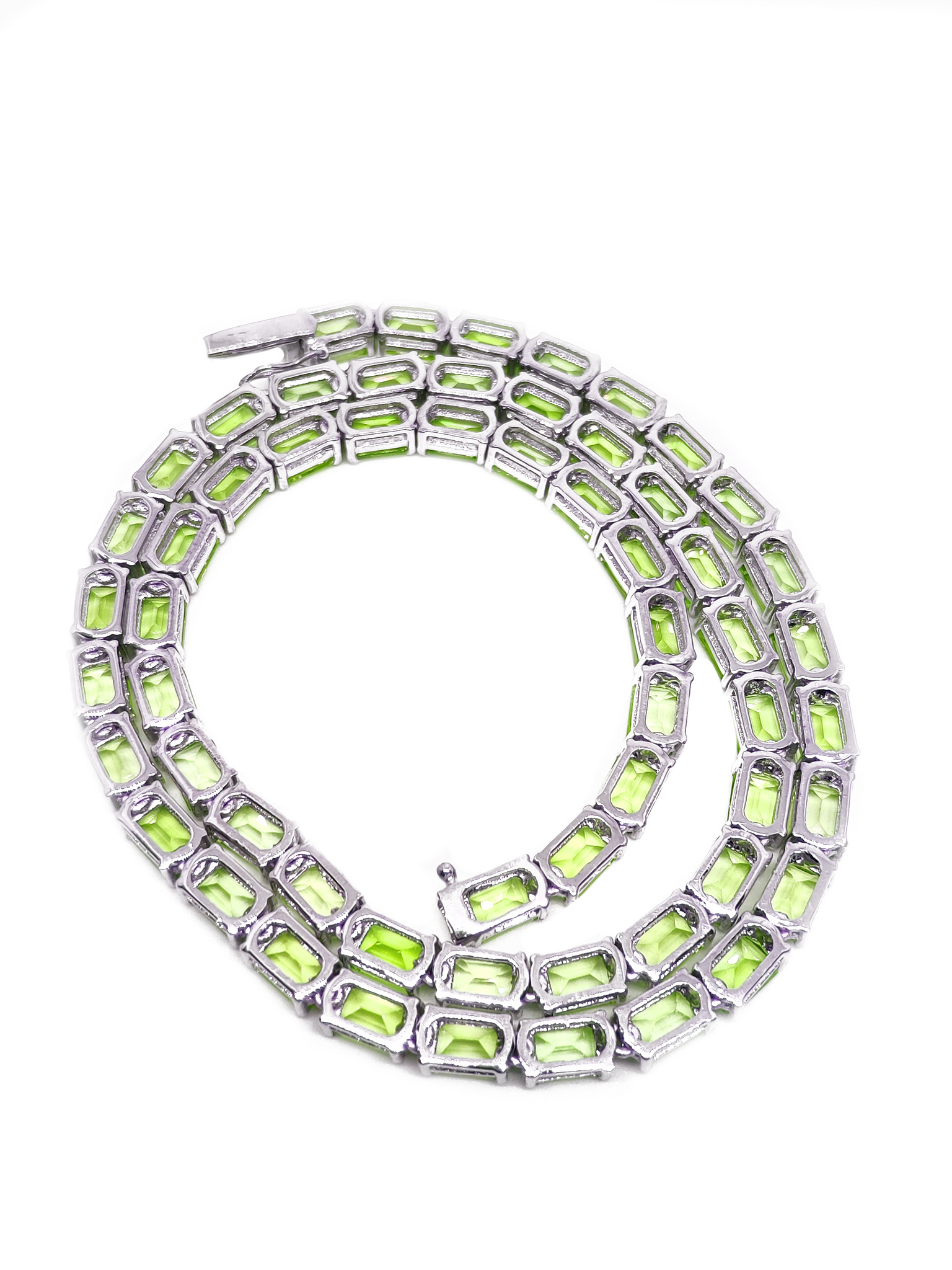 Green Peridot Tennis Mens Chain Necklace Natural Peridot Mens Tennis Necklace Octagon Green Peridot Mens Tennis Chain 925 Silver Mens Chain