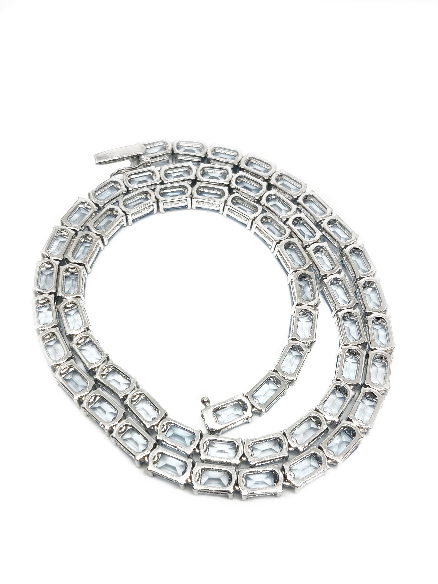 Sky Blue Topaz Mens Necklace Natural Sky Topaz Mens Tennis Necklace Octagon Sky Blue Topaz Mens Tennis Chain 925 Solid Silver Mens Chain