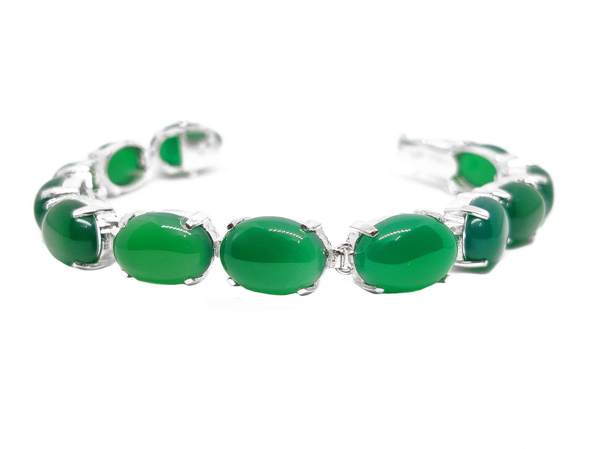 Sterling Silver Green Onyx Bracelet Natural Green Onyx Bracelet For Men 10x14 mm Oval Big Green Onyx Tennis Bracelet For Unisex