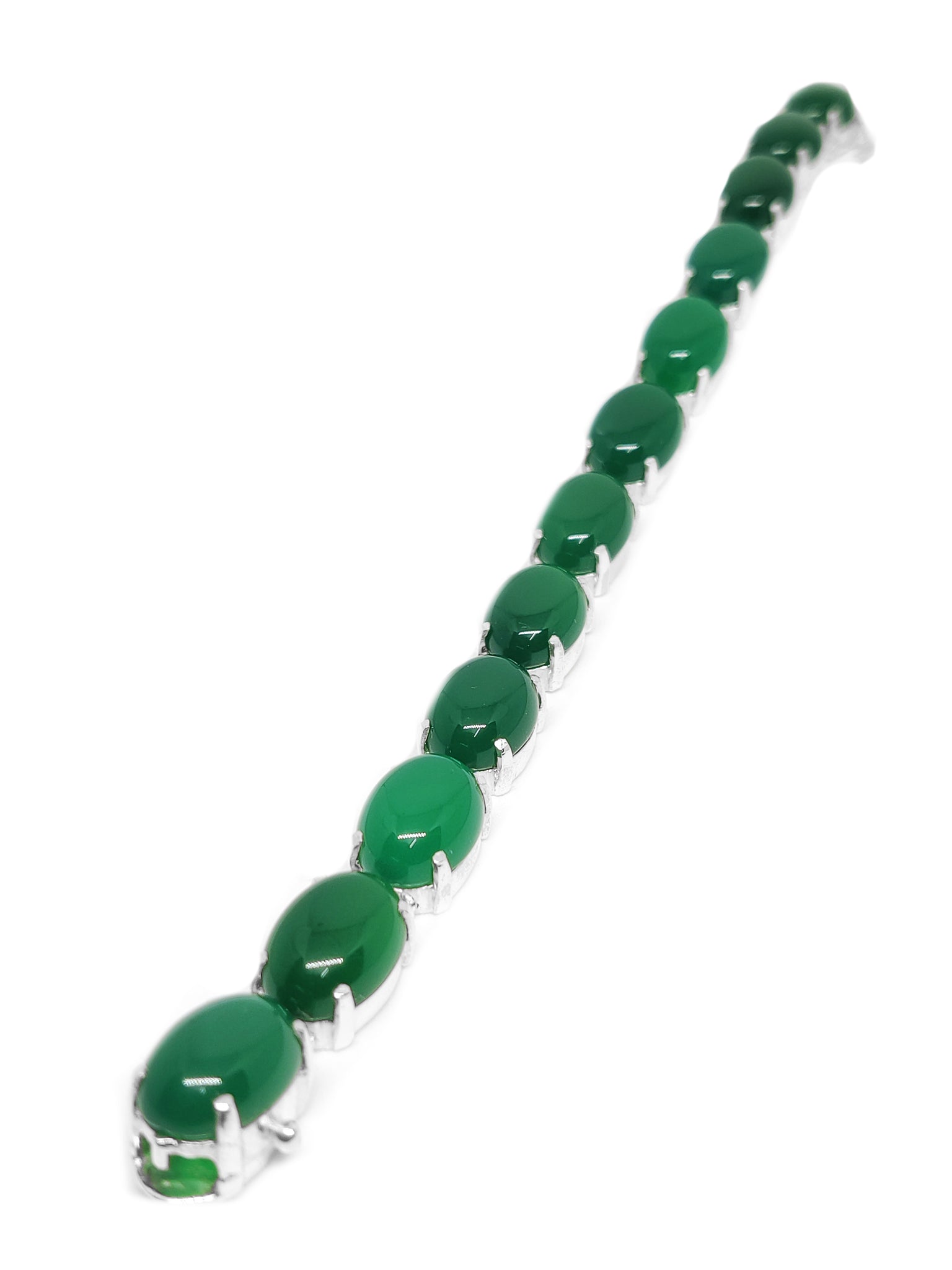 Sterling Silver Green Onyx Bracelet Natural Green Onyx Bracelet For Men 10x14 mm Oval Big Green Onyx Tennis Bracelet For Unisex