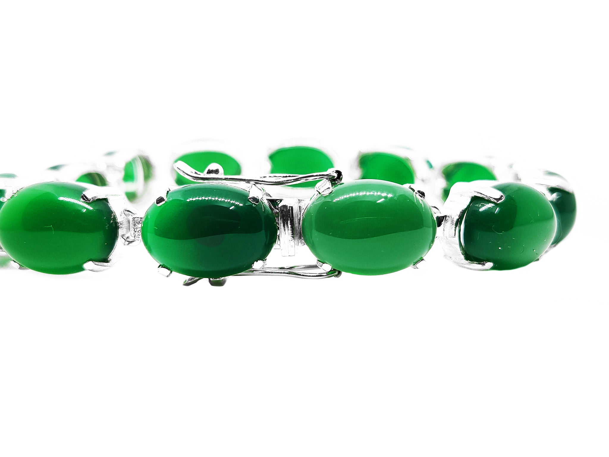 Sterling Silver Green Onyx Bracelet Natural Green Onyx Bracelet For Men 10x14 mm Oval Big Green Onyx Tennis Bracelet For Unisex