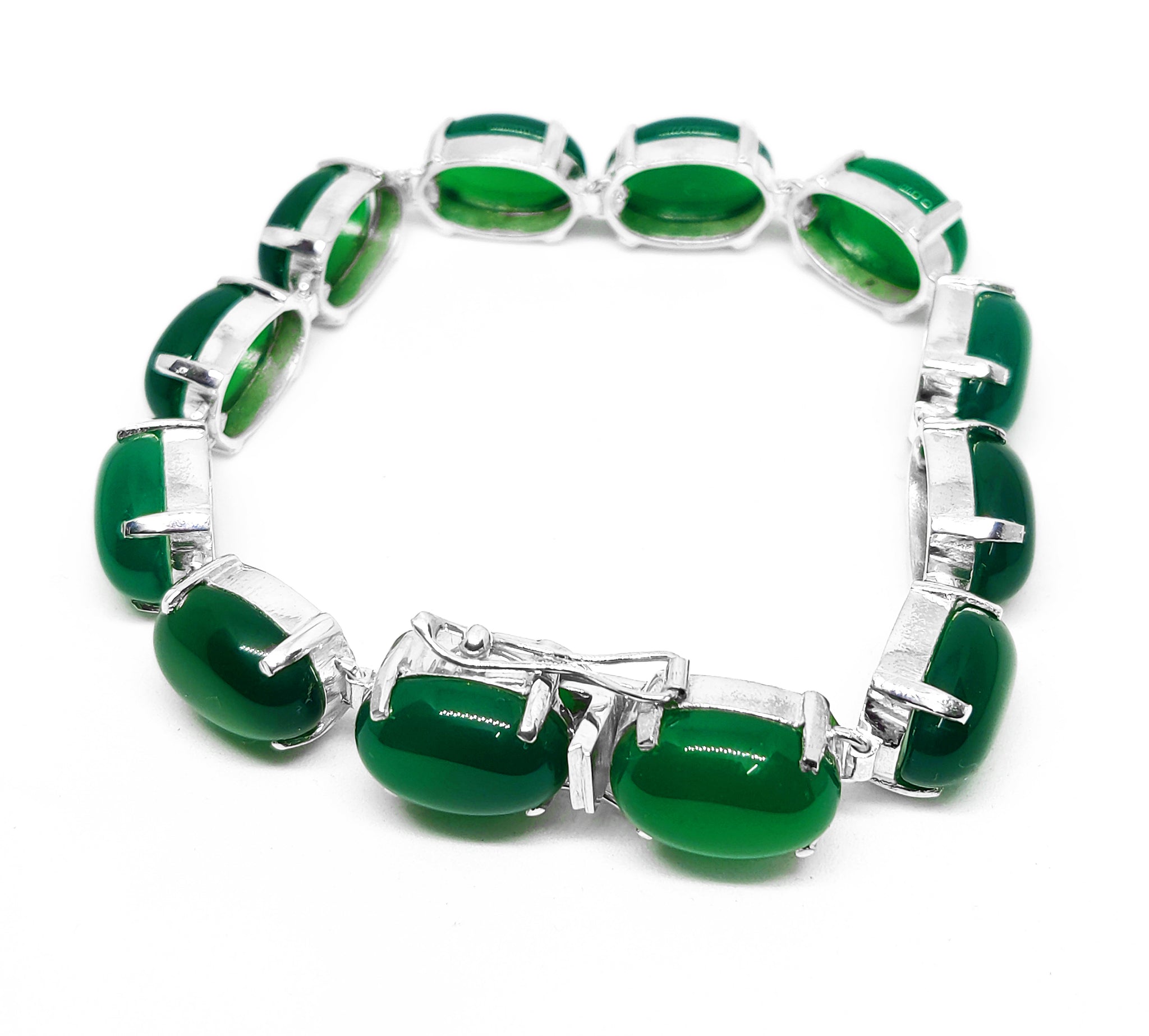Sterling Silver Green Onyx Bracelet Natural Green Onyx Bracelet For Men 10x14 mm Oval Big Green Onyx Tennis Bracelet For Unisex