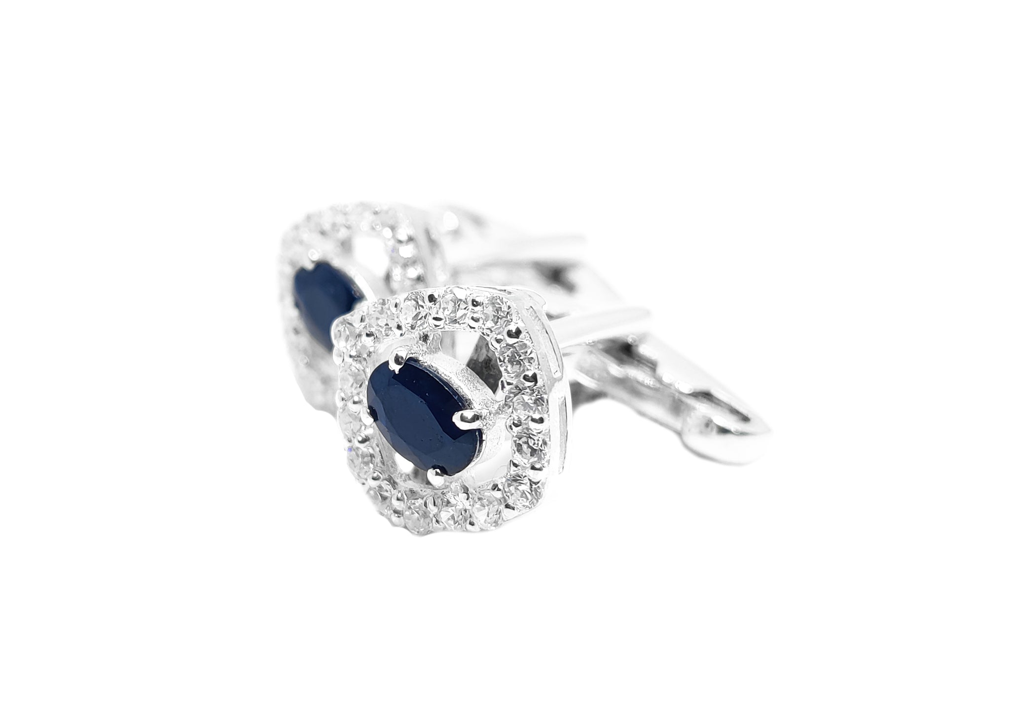 Sterling Silver Blue Sapphire Cufflinks 4x6 mm Oval Sapphire Cufflinks September Birthstone Cufflinks Natural Sapphire Cufflinks