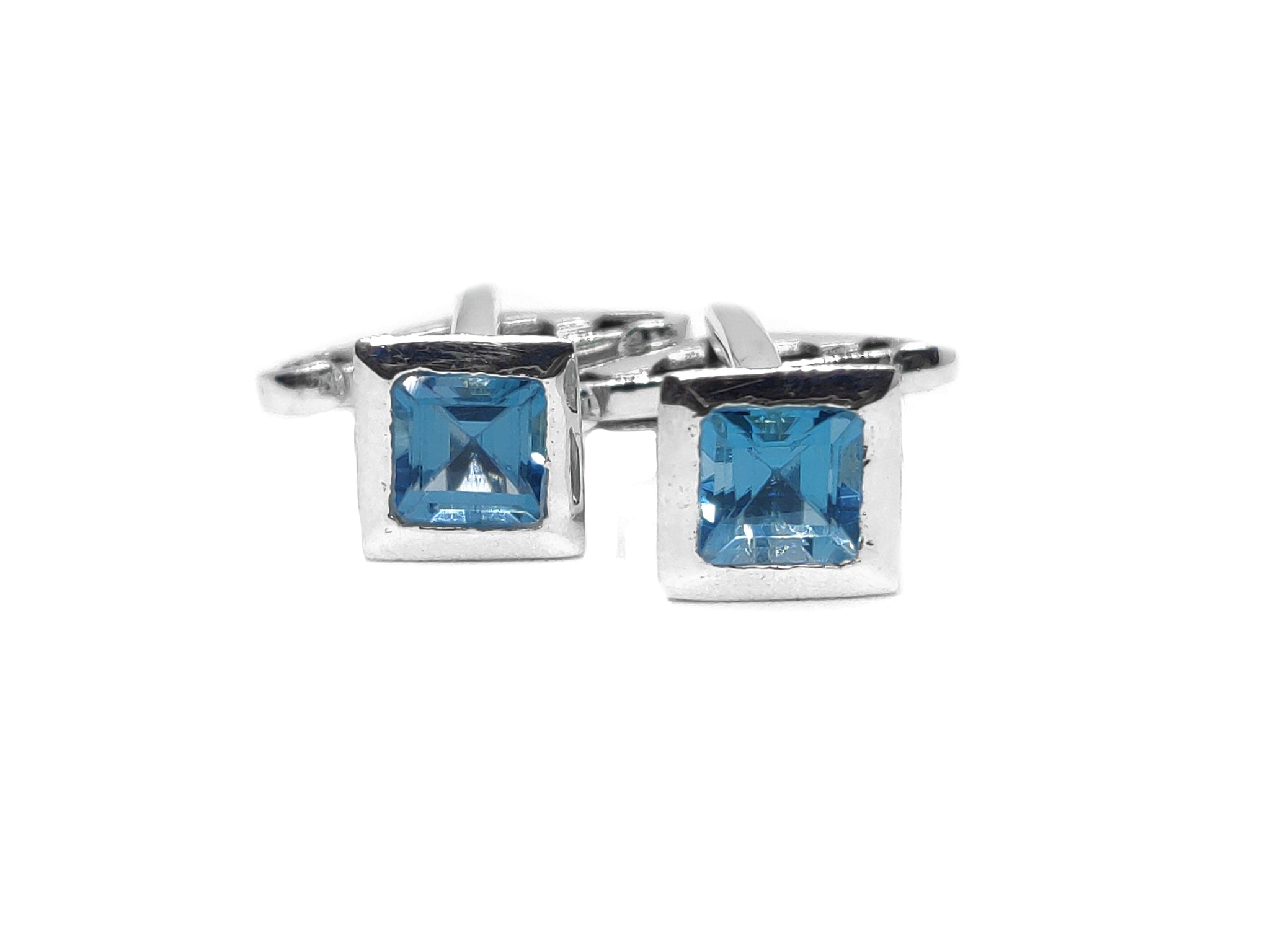 Solid Silver Swiss Blue Topaz Classic Cufflinks For Men Swiss Topaz Groomsmen Cufflinks For Wedding Natural Blue Topaz Cufflinks Fathers Day