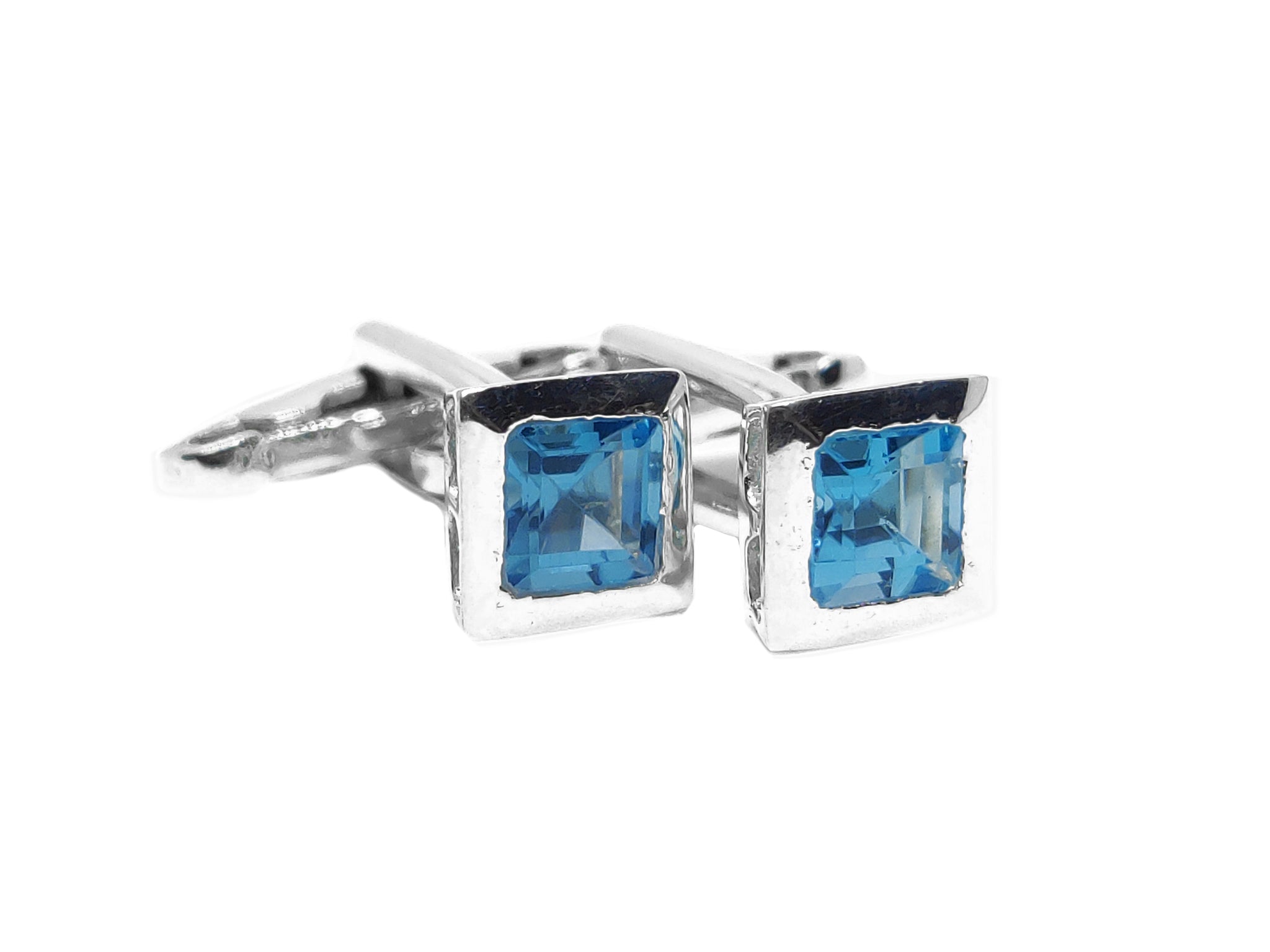 Solid Silver Swiss Blue Topaz Classic Cufflinks For Men Swiss Topaz Groomsmen Cufflinks For Wedding Natural Blue Topaz Cufflinks Fathers Day
