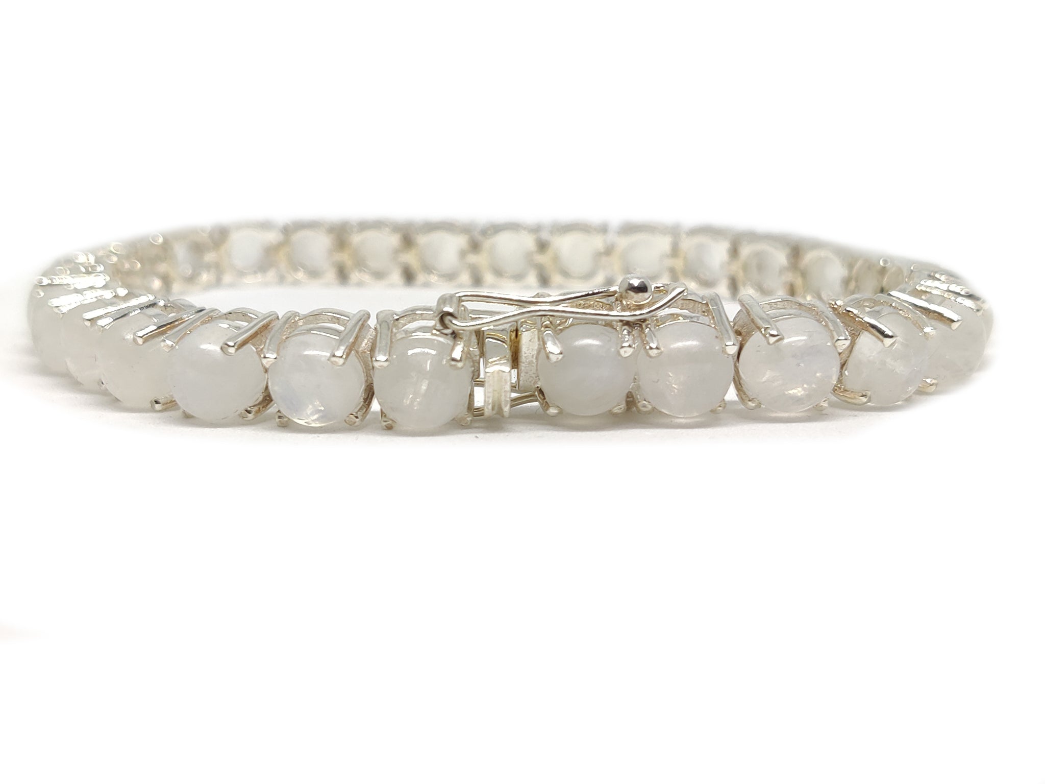 Sterling Silver Rainbow Moonstone Bracelet Natural Moonstone Bracelet For Her 6 mm Round Tennis Rainbow Moonstone Bracelet Blue Moonstone