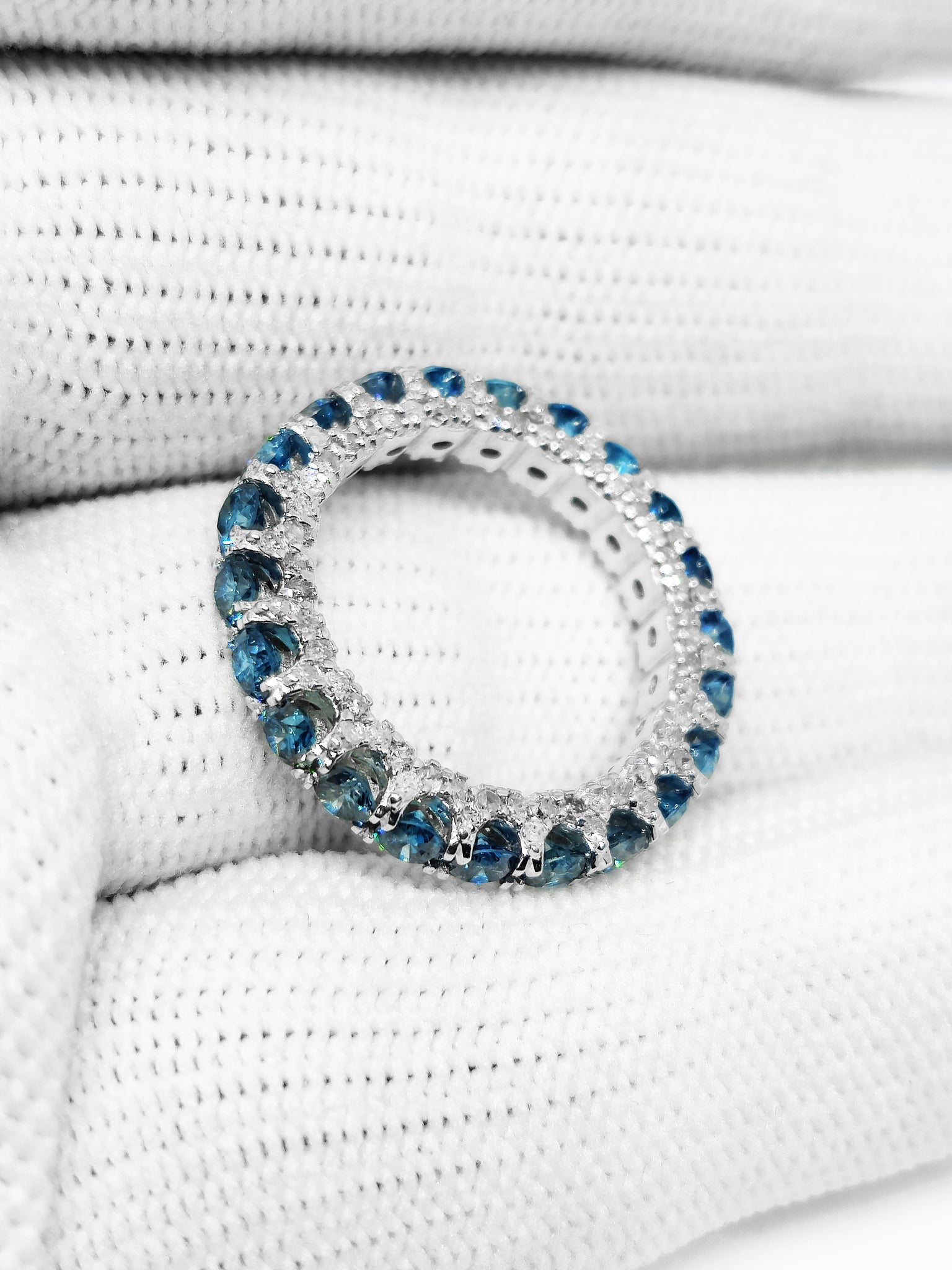 Blue Moissanite Eternity Wedding Band CVD Blue Moissanite Engagement Band 2.2 Ct Blue Moissanite Wedding Ring Moissanite Eternity Ring For Her