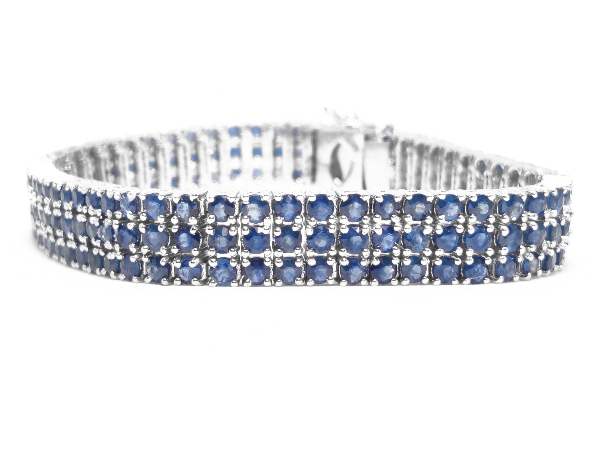 Natural Blue Sapphire Bracelet 3 Row Sapphire Bracelet Sterling Silver Sapphire Bracelet 3 Line Sapphire Bracelet September Birthstone