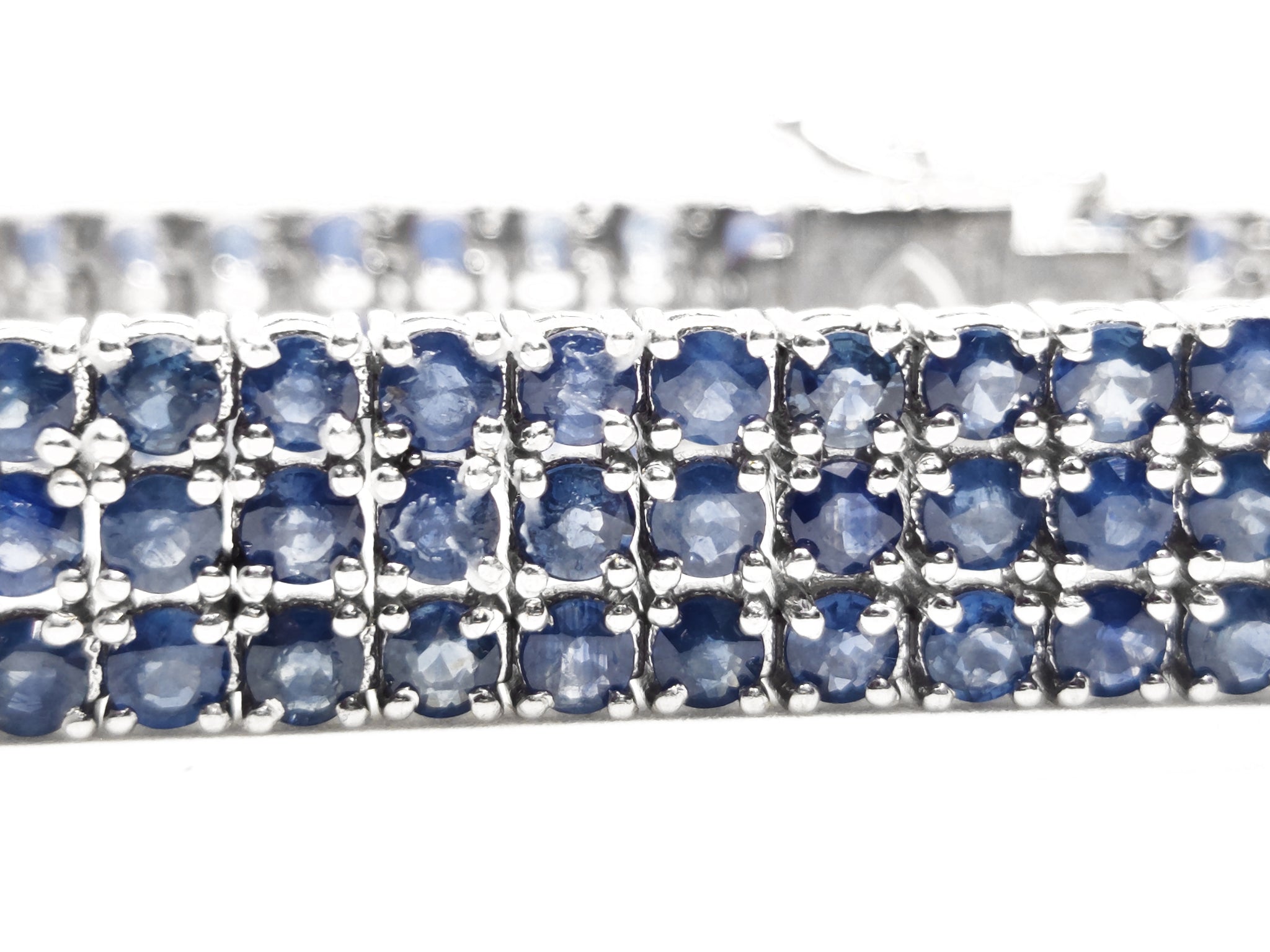 Natural Blue Sapphire Bracelet 3 Row Sapphire Bracelet Sterling Silver Sapphire Bracelet 3 Line Sapphire Bracelet September Birthstone