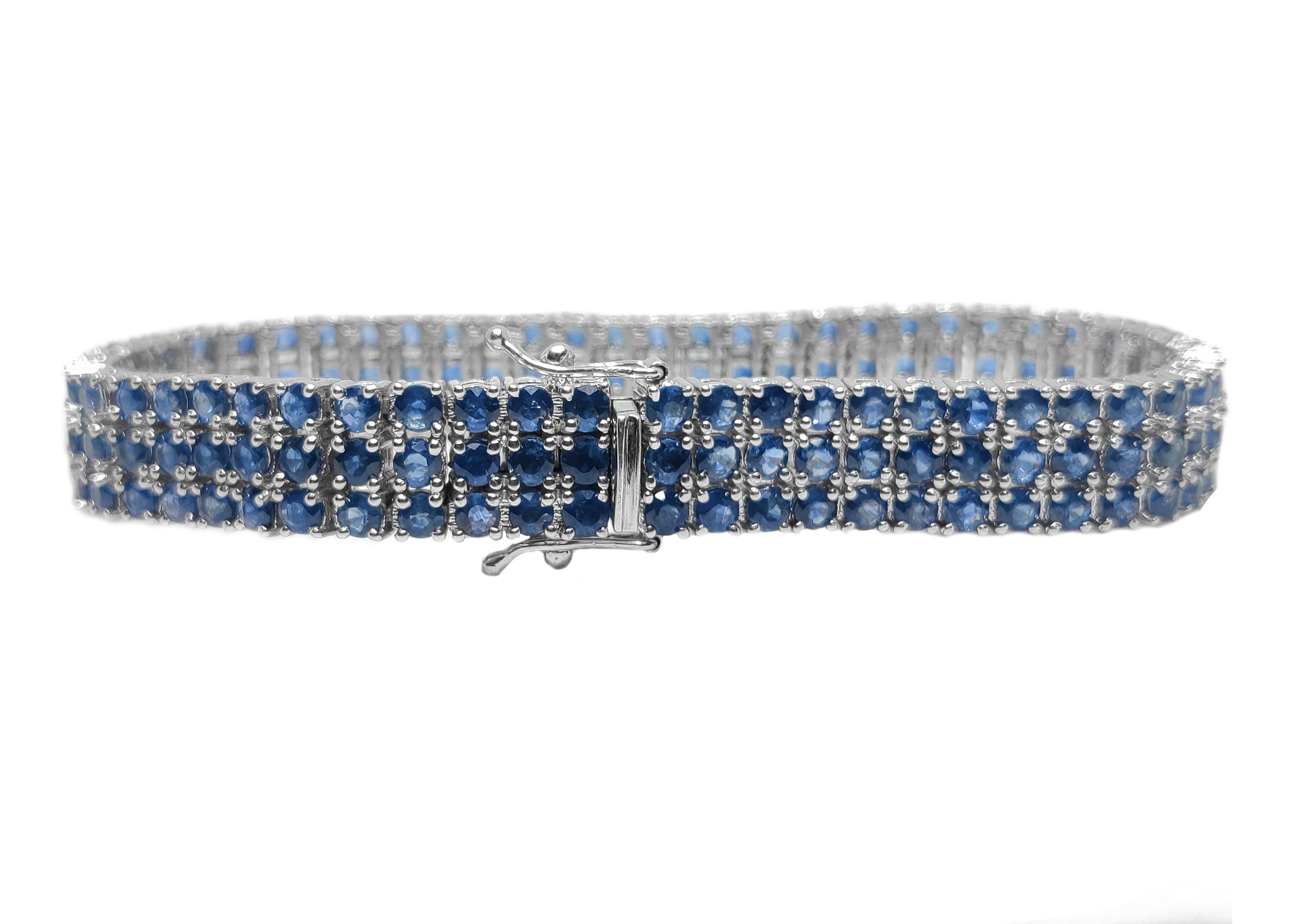 Natural Blue Sapphire Bracelet 3 Row Sapphire Bracelet Sterling Silver Sapphire Bracelet 3 Line Sapphire Bracelet September Birthstone