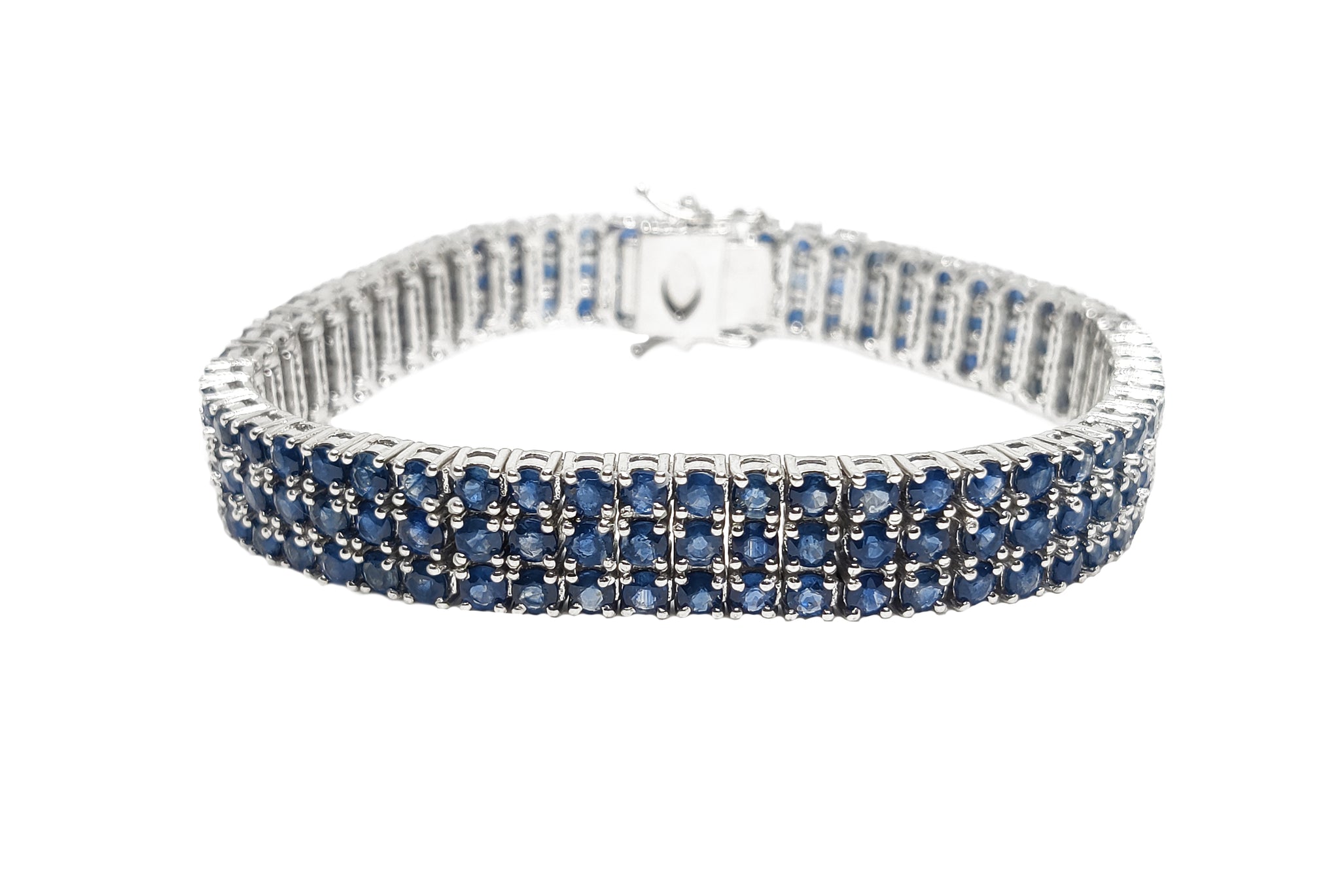 Natural Blue Sapphire Bracelet 3 Row Sapphire Bracelet Sterling Silver Sapphire Bracelet 3 Line Sapphire Bracelet September Birthstone