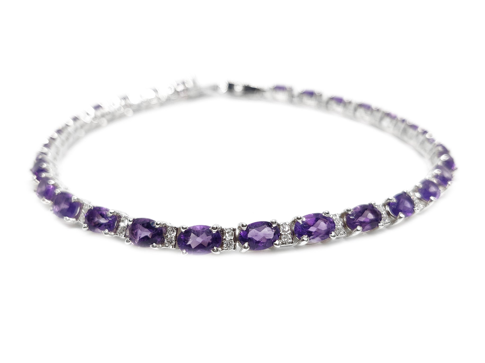 Purple Amethyst Bracelet For Her Natural Amethyst Bracelet with Moissanite Sterling Silver Amethyst Bracelet February Birthstone Bracelet