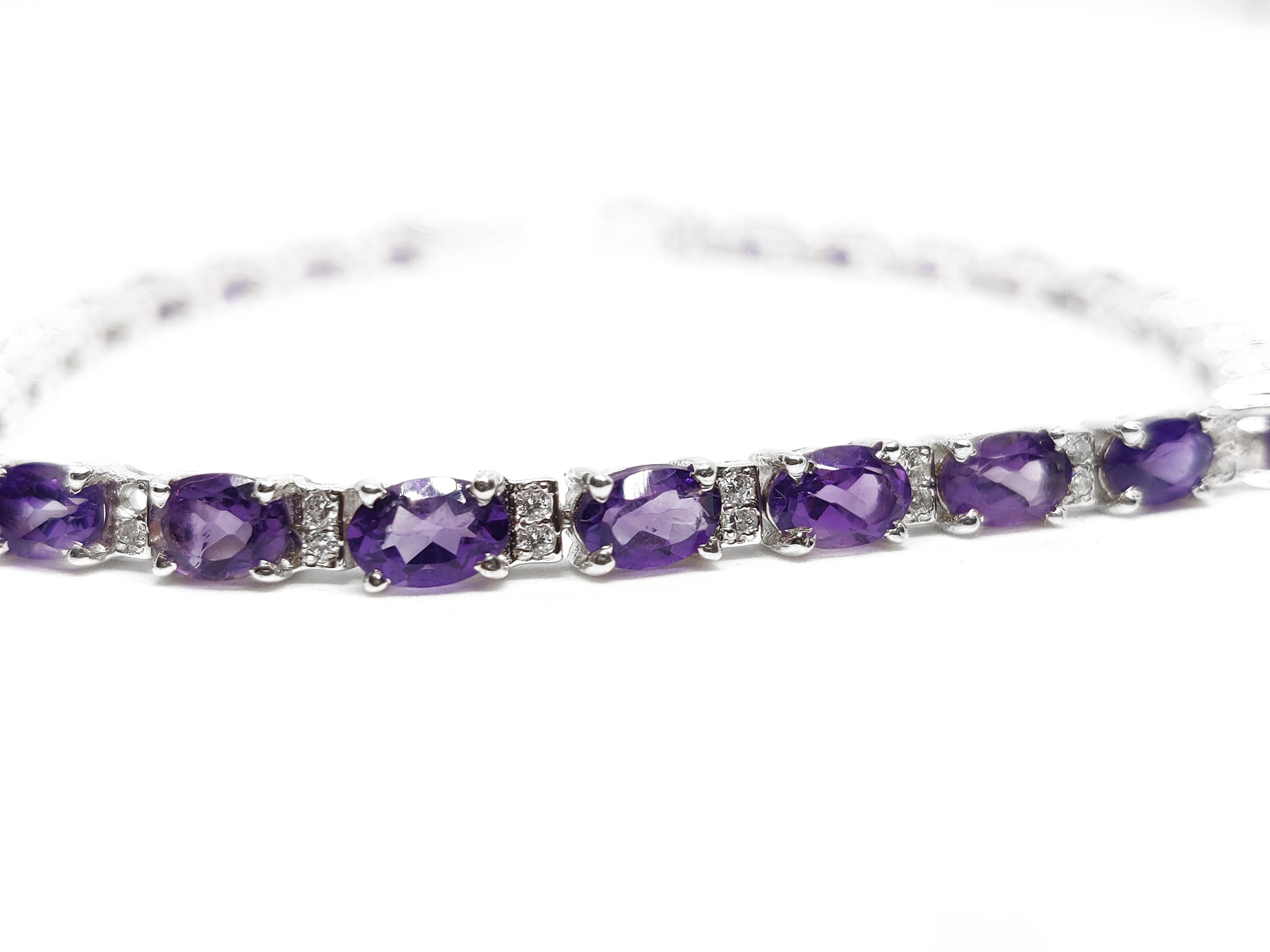 Purple Amethyst Bracelet For Her Natural Amethyst Bracelet with Moissanite Sterling Silver Amethyst Bracelet February Birthstone Bracelet