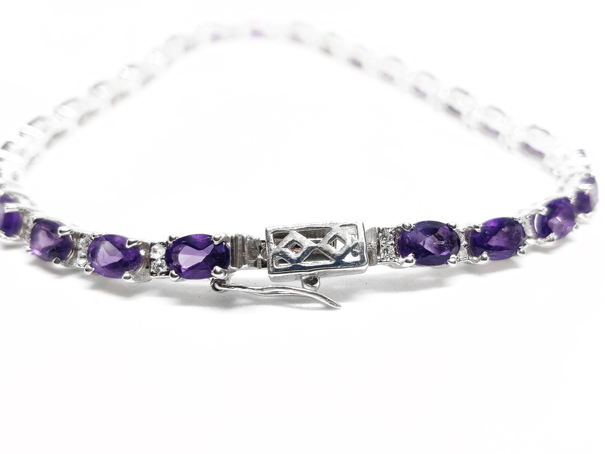 Purple Amethyst Bracelet For Her Natural Amethyst Bracelet with Moissanite Sterling Silver Amethyst Bracelet February Birthstone Bracelet