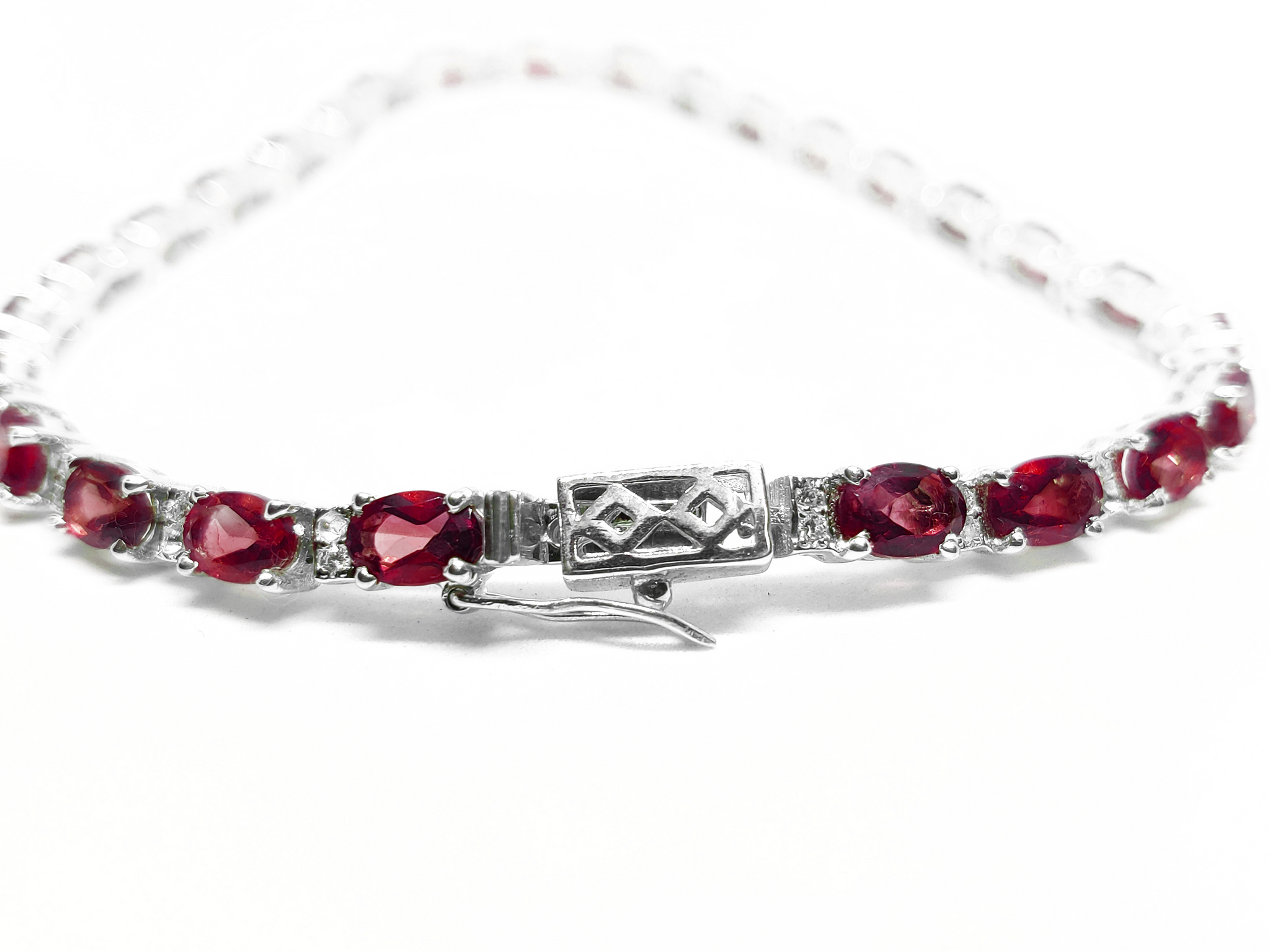 Red Garnet Bracelet For Her Natural Garnet Bracelet with Moissanite Sterling Silver Garnet Bracelet January Birthstone Bracelet For Her