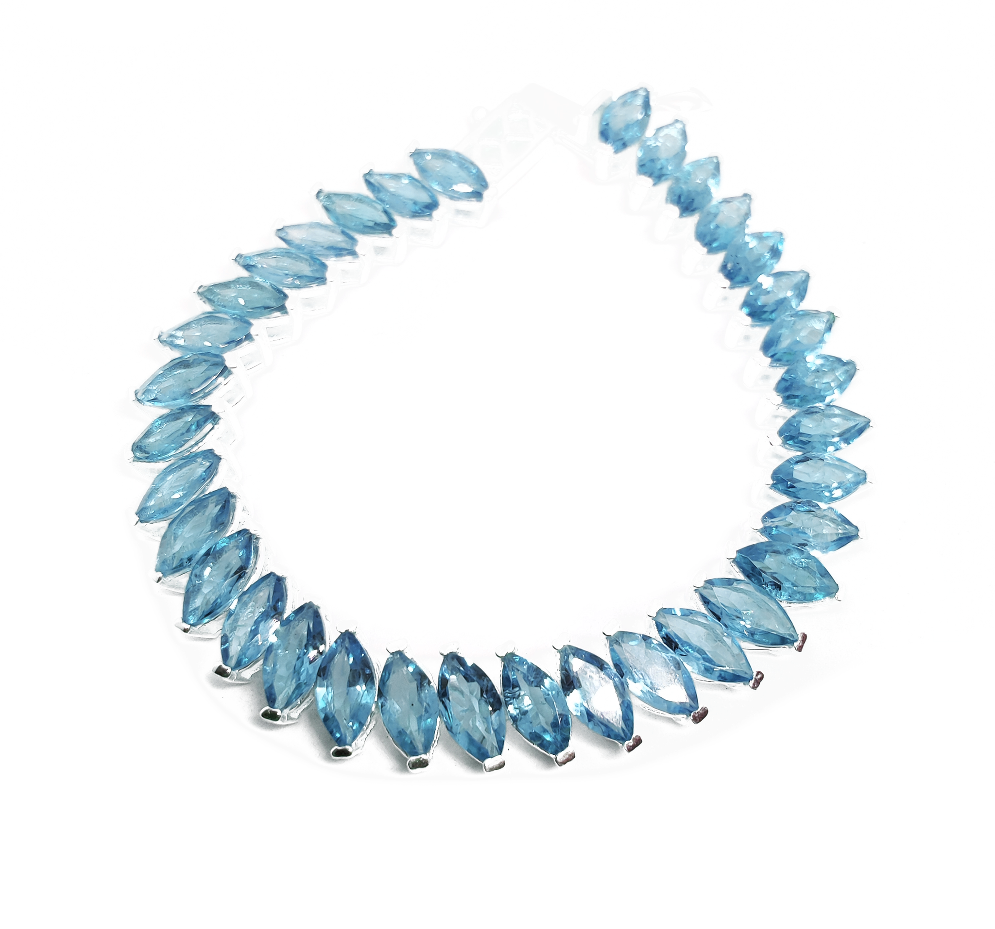 Swiss Blue Topaz Bracelet AAA Swiss Topaz Tennis Bracelet Marquise Blue Topaz Bracelet November Birthstone Bracelet 925 Silver Bracelet