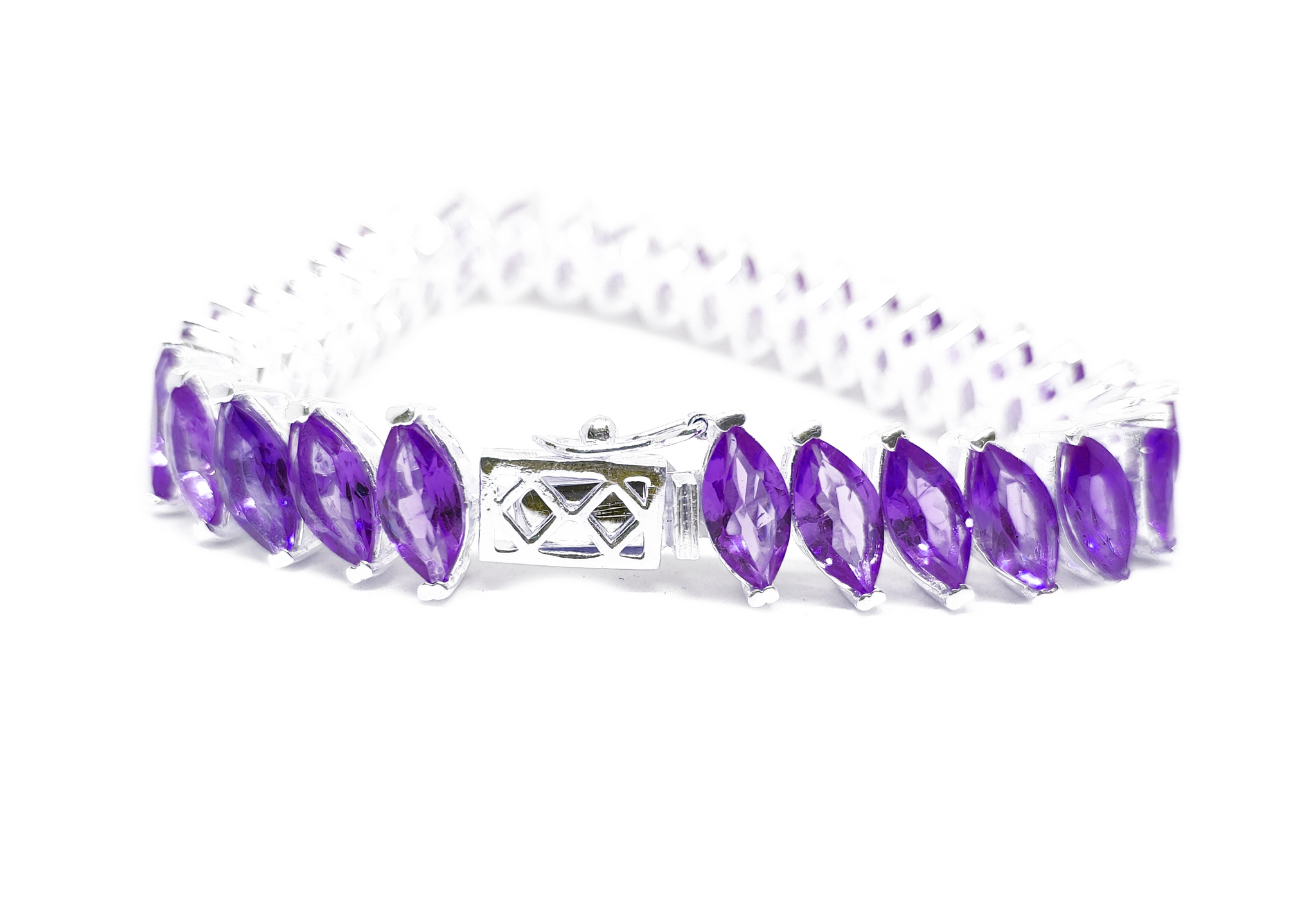 Purple Amethyst Bracelet AAA Amethyst Tennis Bracelet Marquise Amethyst Bracelet February Birthstone Bracelet 925 Silver Amethyst Bracelet