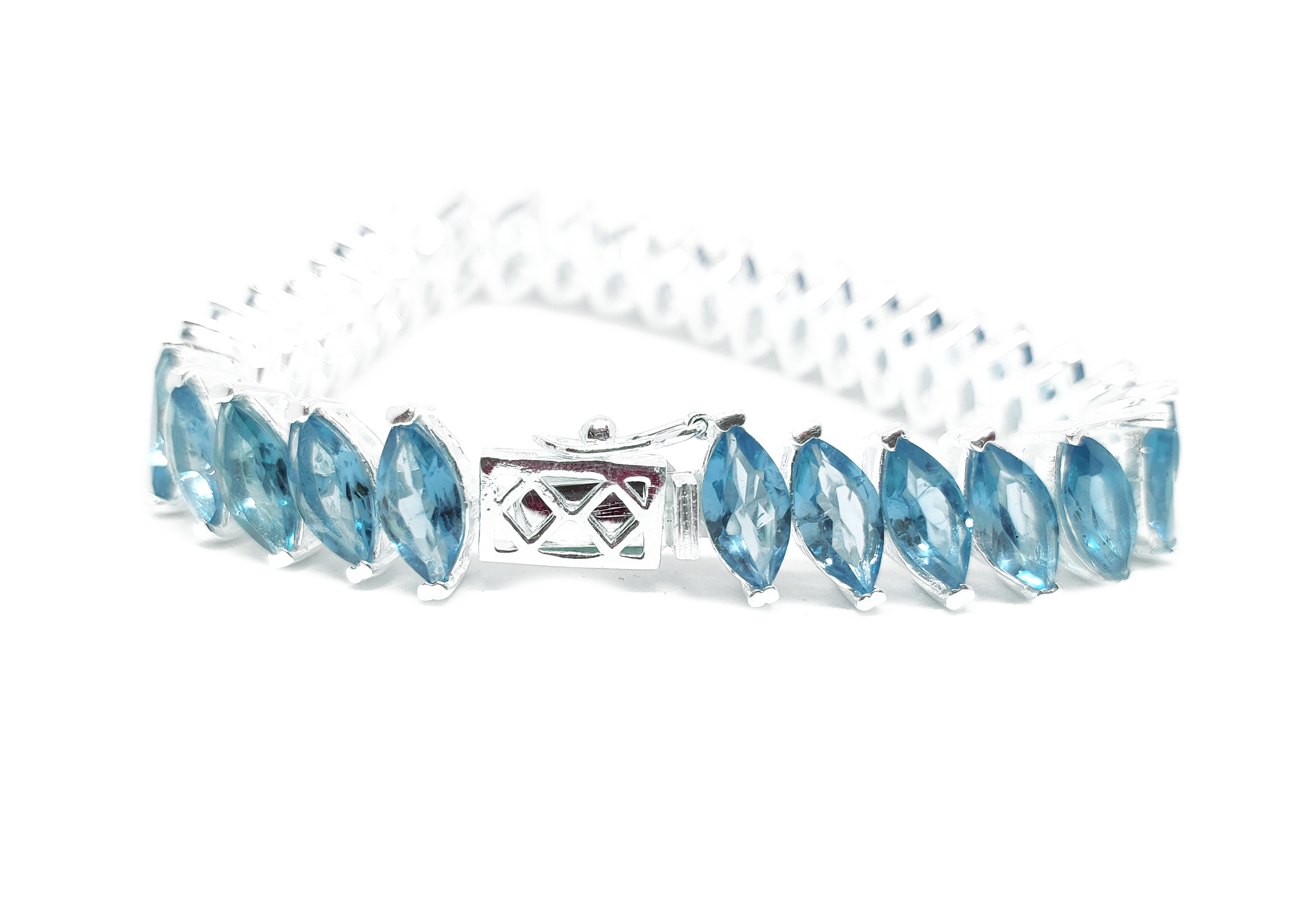 Swiss Blue Topaz Bracelet AAA Swiss Topaz Tennis Bracelet Marquise Blue Topaz Bracelet November Birthstone Bracelet 925 Silver Bracelet