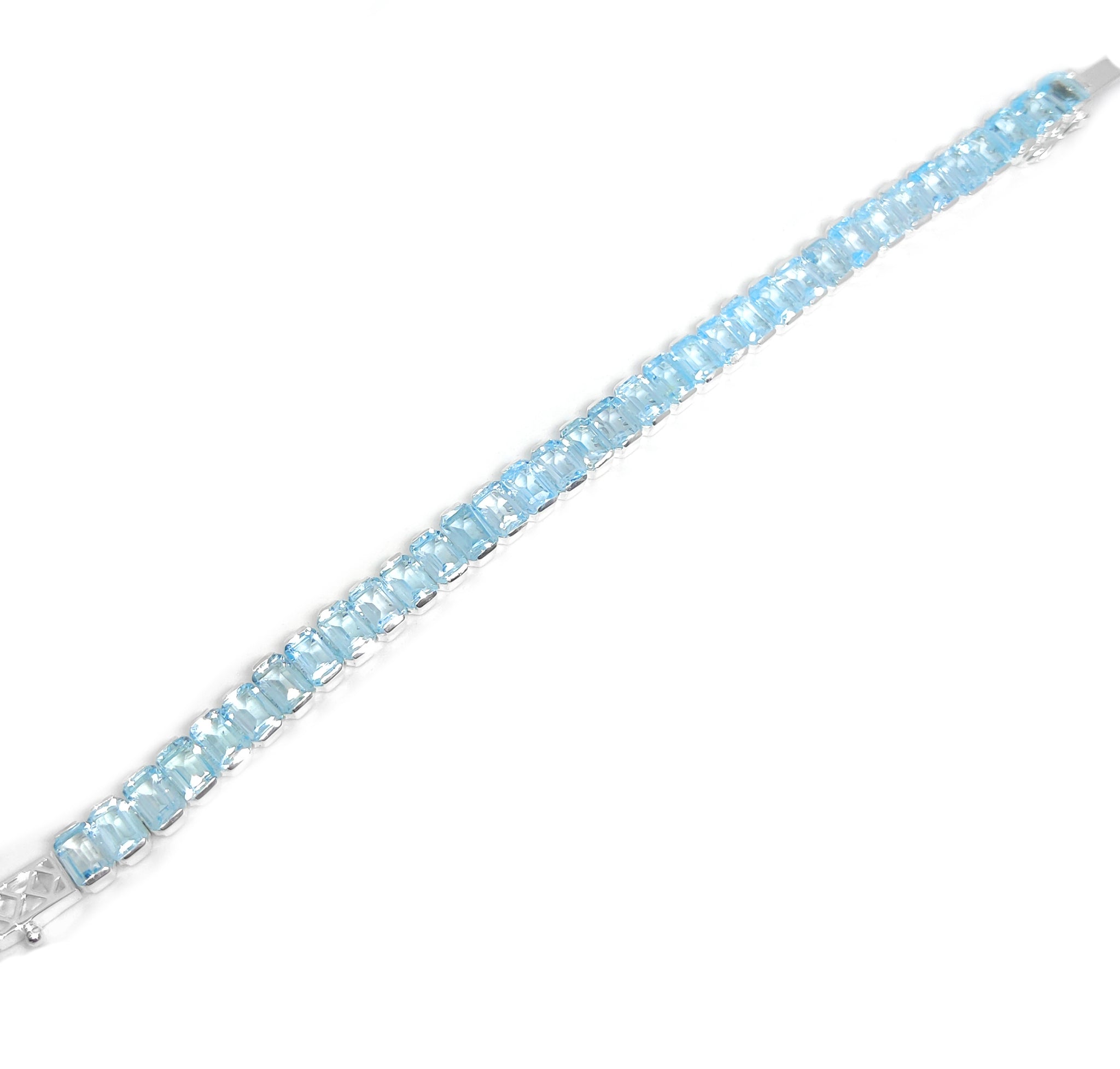 Sky Blue Topaz Bracelet Solid Silver Blue Topaz Bracelet 5x7 mm Octagon Half Bezel Blue Topaz Bracelet Sky Blue Topaz Bracelet For Men