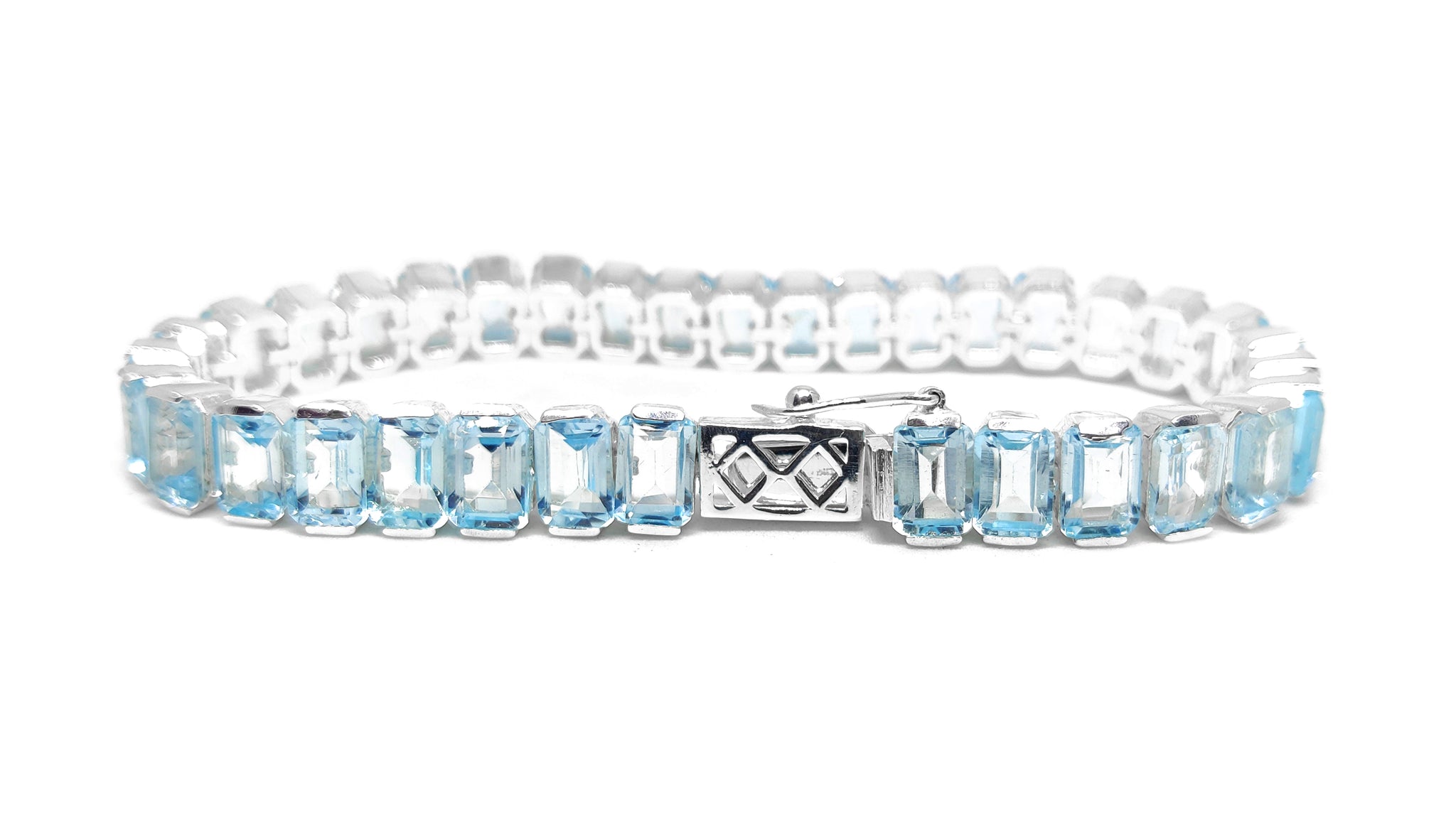 Sky Blue Topaz Bracelet Solid Silver Blue Topaz Bracelet 5x7 mm Octagon Half Bezel Blue Topaz Bracelet Sky Blue Topaz Bracelet For Men
