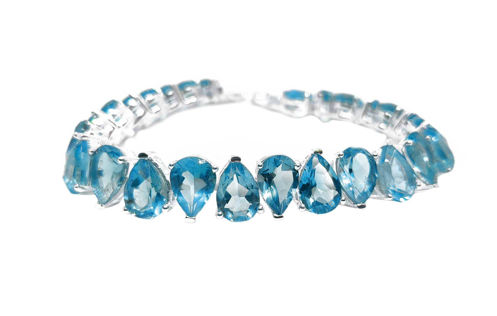 Swiss Blue Topaz Pear Cut Bracelet 925 Silver Swiss Blue Topaz Tennis Bracelet 7x10 mm Pear Bracelet Blue Topaz Bracelet November Birthstone Bracelet