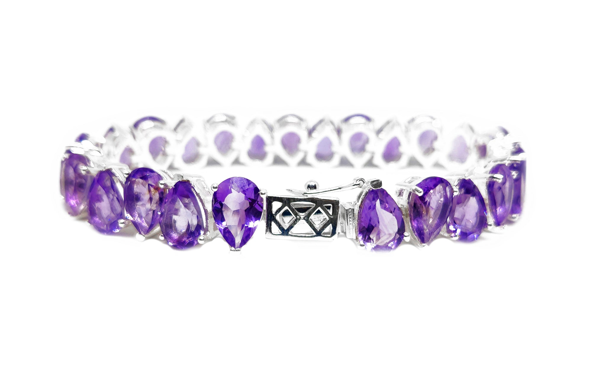 Amethyst Pear Cut Bracelet 925 Silver Amethyst Tennis Bracelet 7x10 mm Pear Bracelet Purple Amethyst Bracelet February Birthstone Bracelet