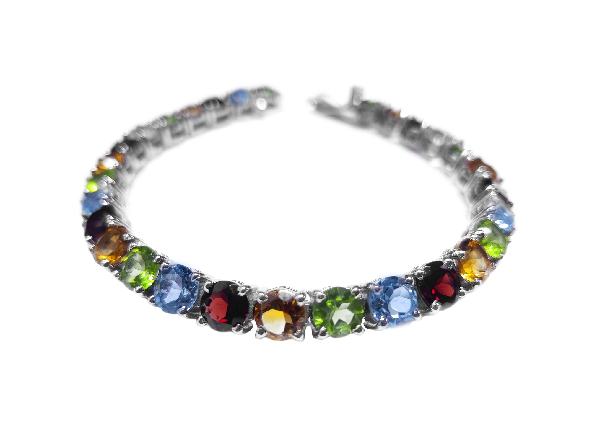 MultiStone Bracelet Sterling Silver Gemstone Bracelet 6 mm Round Birthstone Bracelet Garnet Citrine Peridot Blue Topaz Bracelet For Her