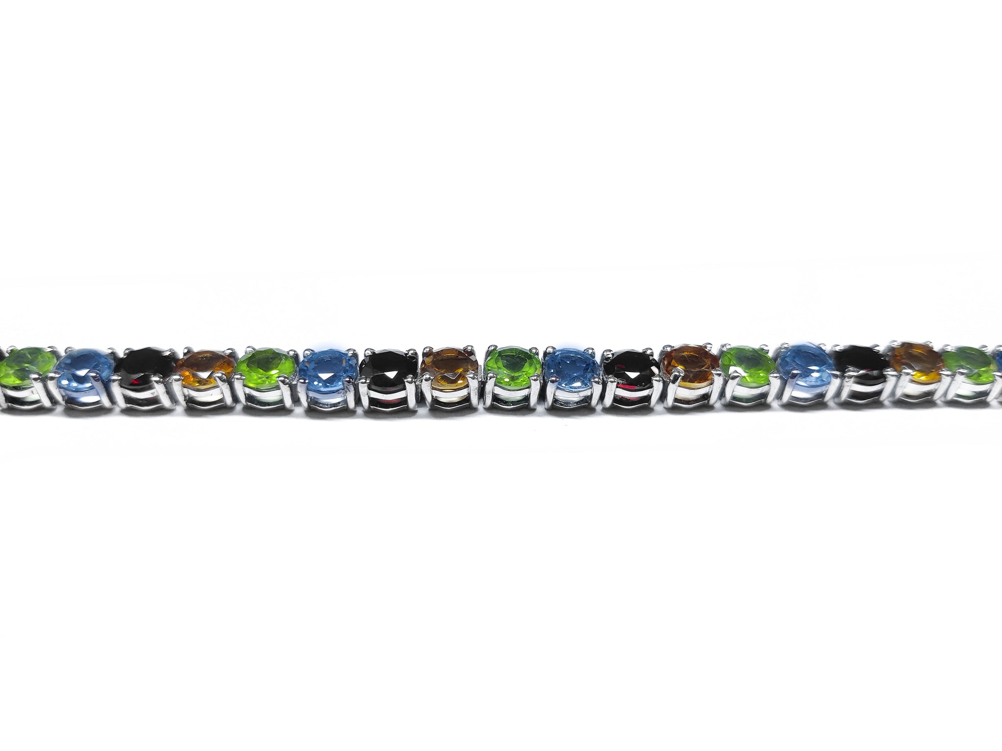 MultiStone Bracelet Sterling Silver Gemstone Bracelet 6 mm Round Birthstone Bracelet Garnet Citrine Peridot Blue Topaz Bracelet For Her