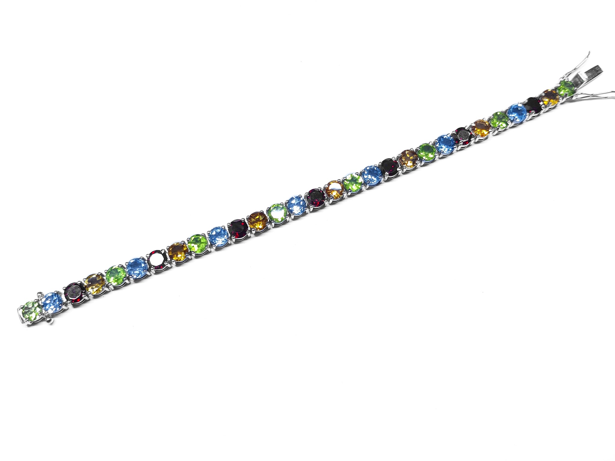 MultiStone Bracelet Sterling Silver Gemstone Bracelet 6 mm Round Birthstone Bracelet Garnet Citrine Peridot Blue Topaz Bracelet For Her