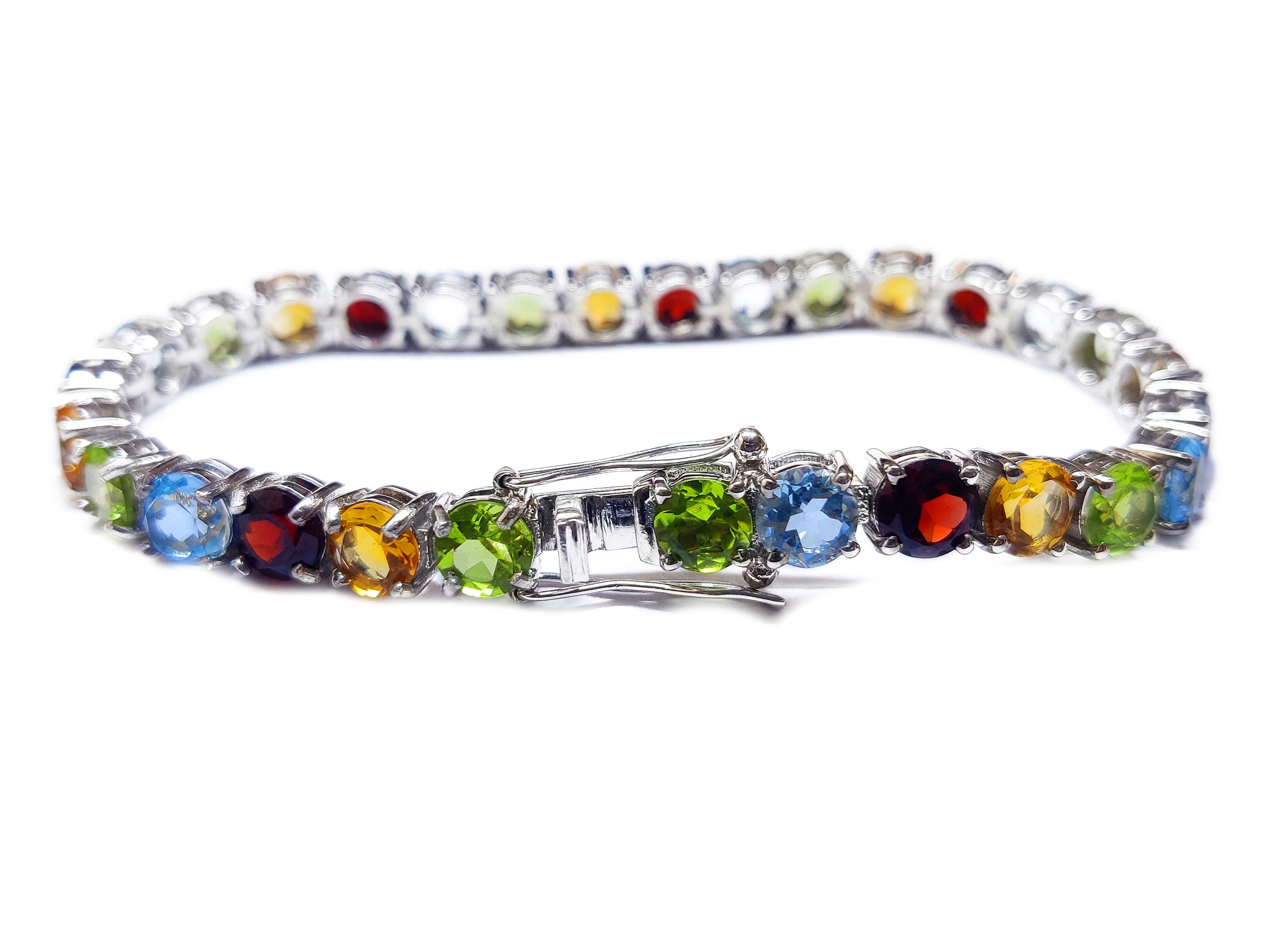 MultiStone Bracelet Sterling Silver Gemstone Bracelet 6 mm Round Birthstone Bracelet Garnet Citrine Peridot Blue Topaz Bracelet For Her