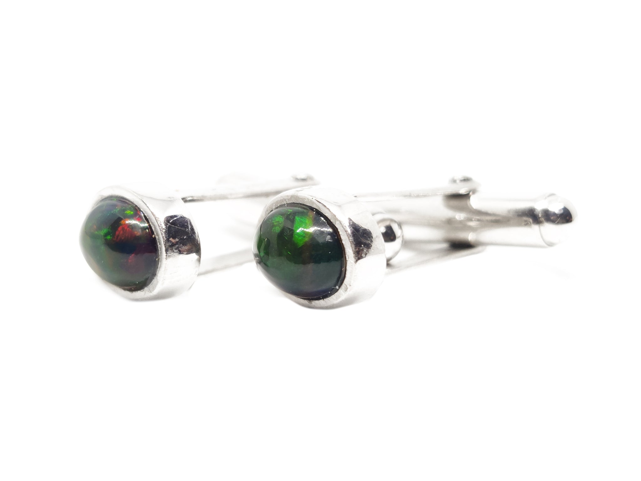 Black Opal Cufflinks Sterling Silver Cufflinks Silver Black Opal Cuff links High Quality Black Opal Fire Opal Sterling Silver Cufflinks