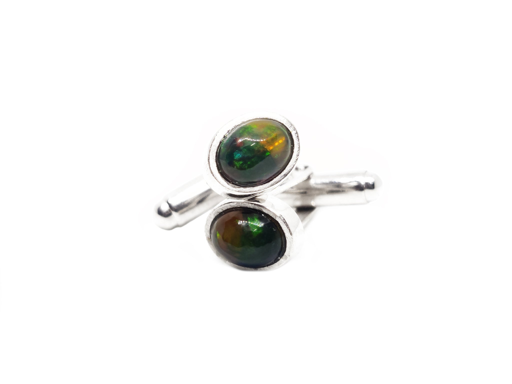 Black Opal Cufflinks Sterling Silver Cufflinks Silver Black Opal Cuff links High Quality Black Opal Fire Opal Sterling Silver Cufflinks