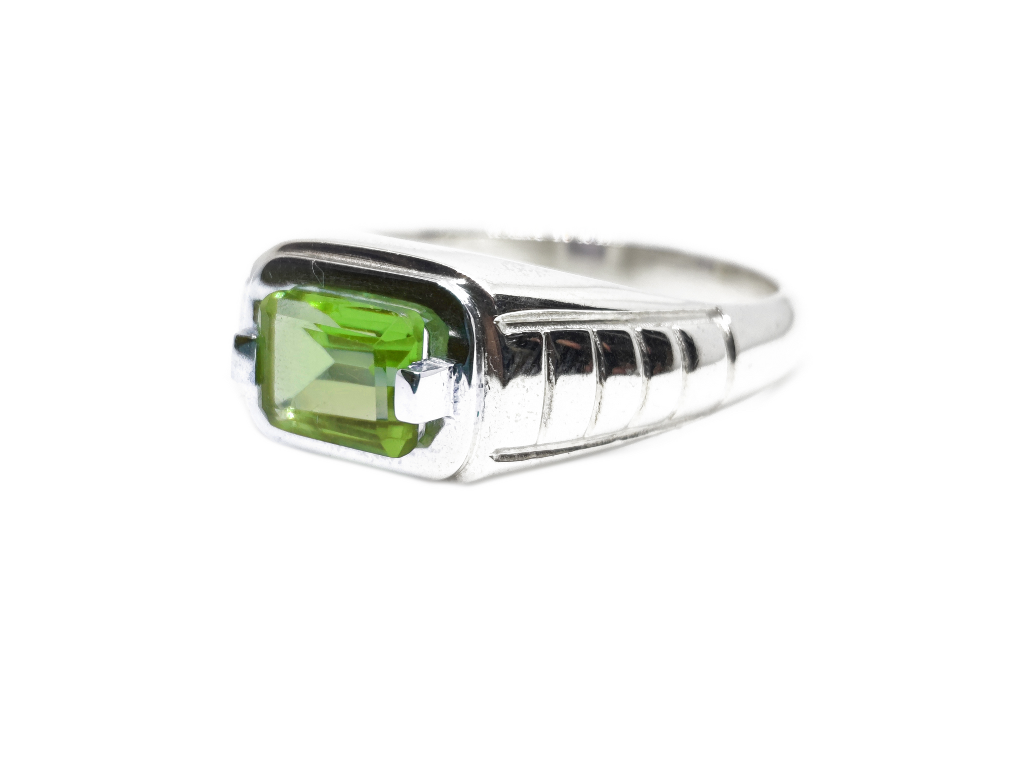 Solid Silver Peridot Mens Ring Octagon Peridot Bezel Mens Ring Natural Green Peridot Mens Ring August Birthstone Ring Fathers Day Gift