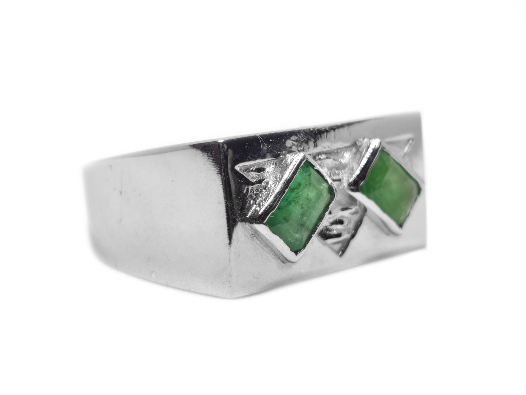 Solid Silver Emerald Band Natural Emerald Ring 4x6 mm Octagon Emerald Ring Natural Emerald Band For Men May Birthstone Ring 2 Stone Ring