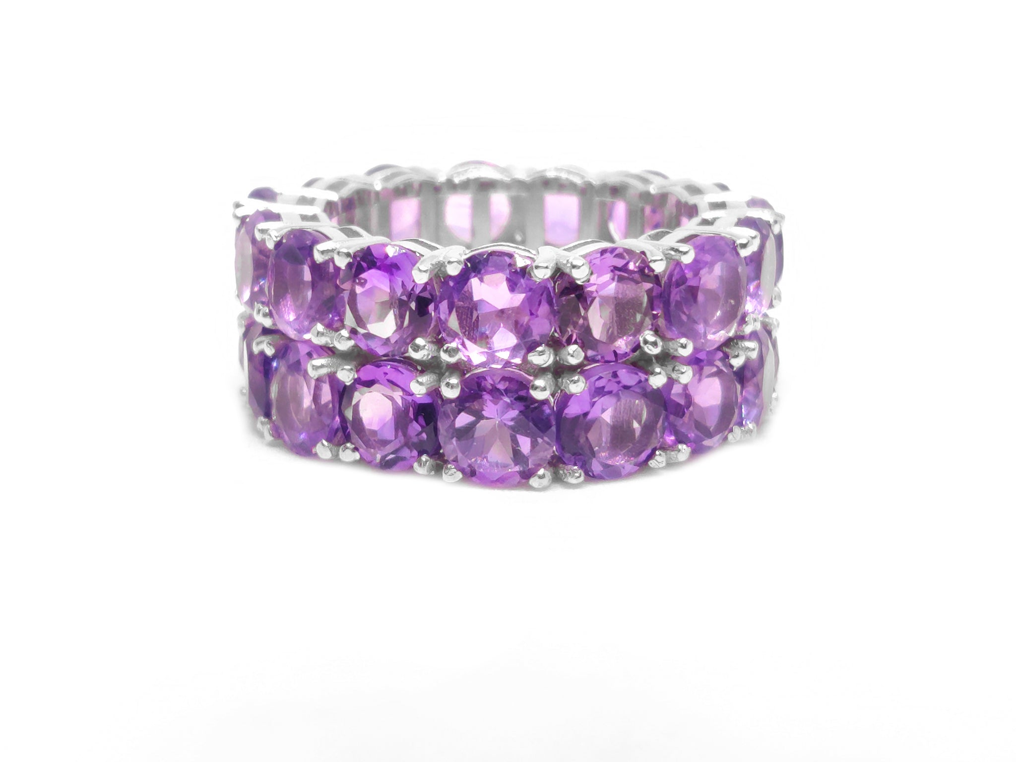 Silver Amethyst Double Eternity Wedding Band Sterling Silver Amethyst Big Eternity Ring Natural Amethyst Eternity Engagement Band