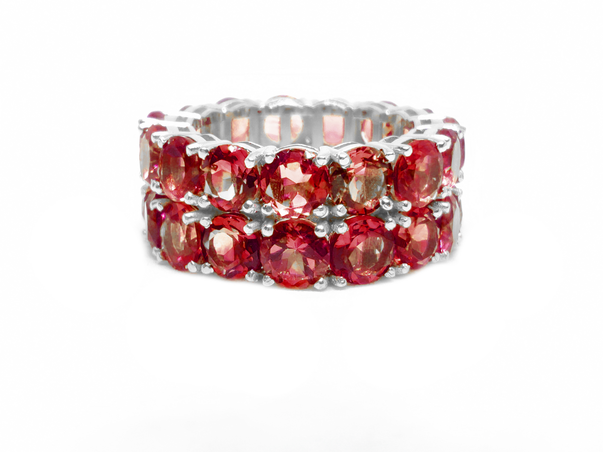 Silver Garnet Double Eternity Wedding Band Sterling Silver Garnet Big Eternity Ring Natural Garnet Eternity Engagement Band January Ring