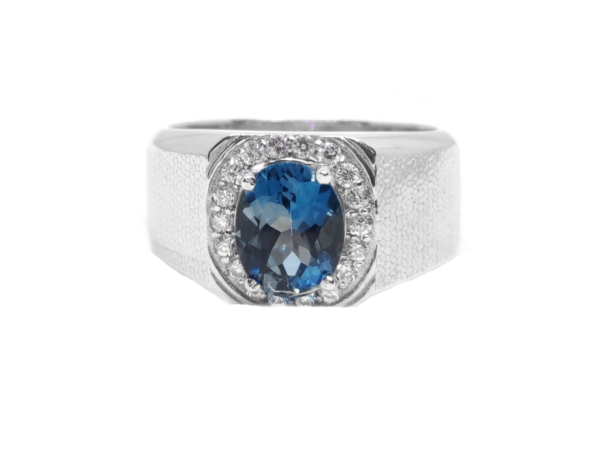 Solid Silver London Blue Topaz Men Ring Silver Mens Blue Topaz Ring Heavy Silver Ring Natural London Blue Topaz Ring For Men November Ring
