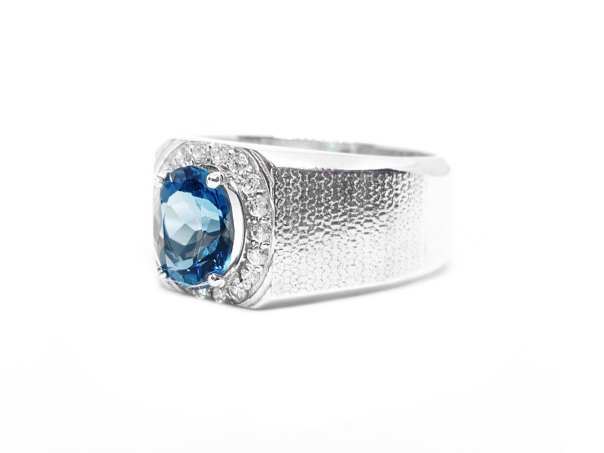 Solid Silver London Blue Topaz Men Ring Silver Mens Blue Topaz Ring Heavy Silver Ring Natural London Blue Topaz Ring For Men November Ring