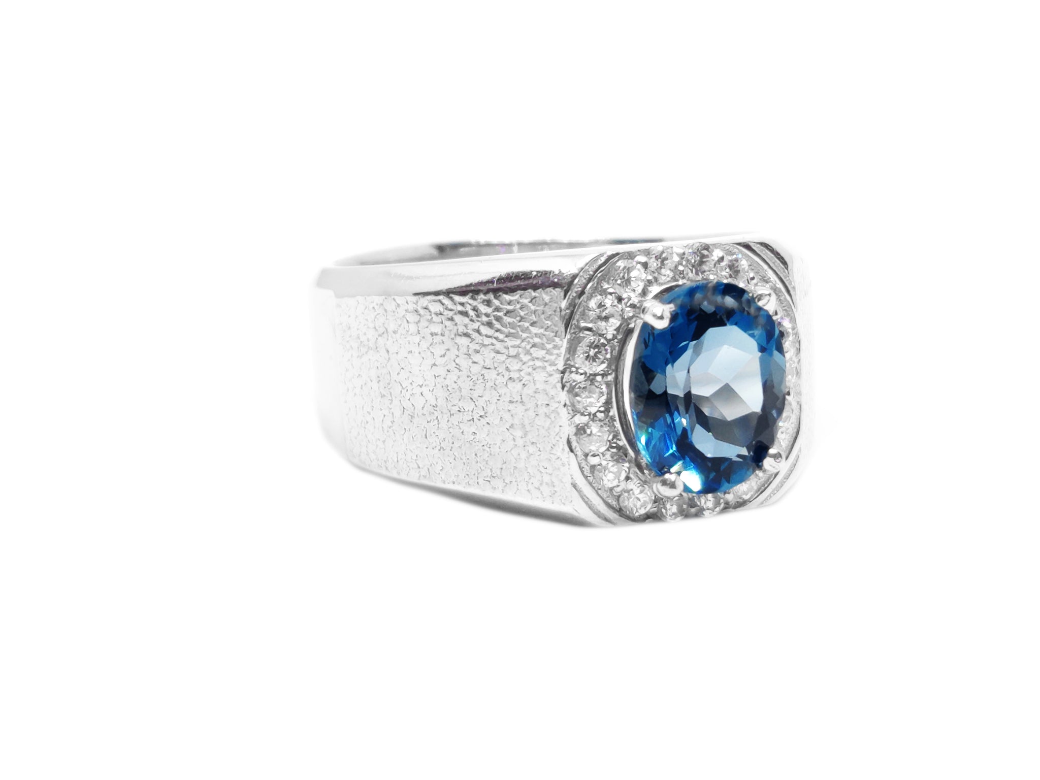 Solid Silver London Blue Topaz Men Ring Silver Mens Blue Topaz Ring Heavy Silver Ring Natural London Blue Topaz Ring For Men November Ring